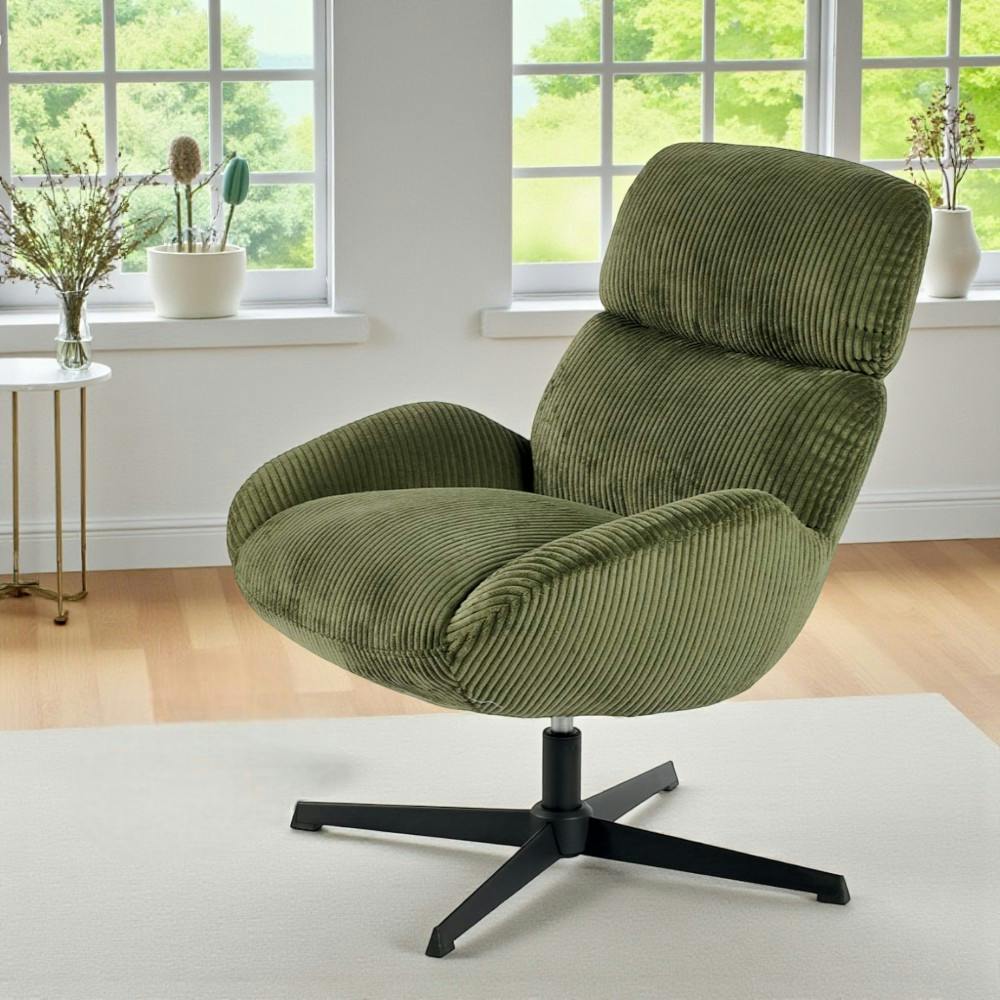 Fauteuil confort pivotant en velours côtelé vert IENA