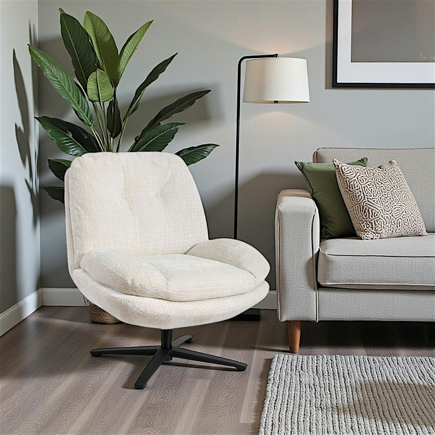 Fauteuil confort pivotant tissu doux écru IENA