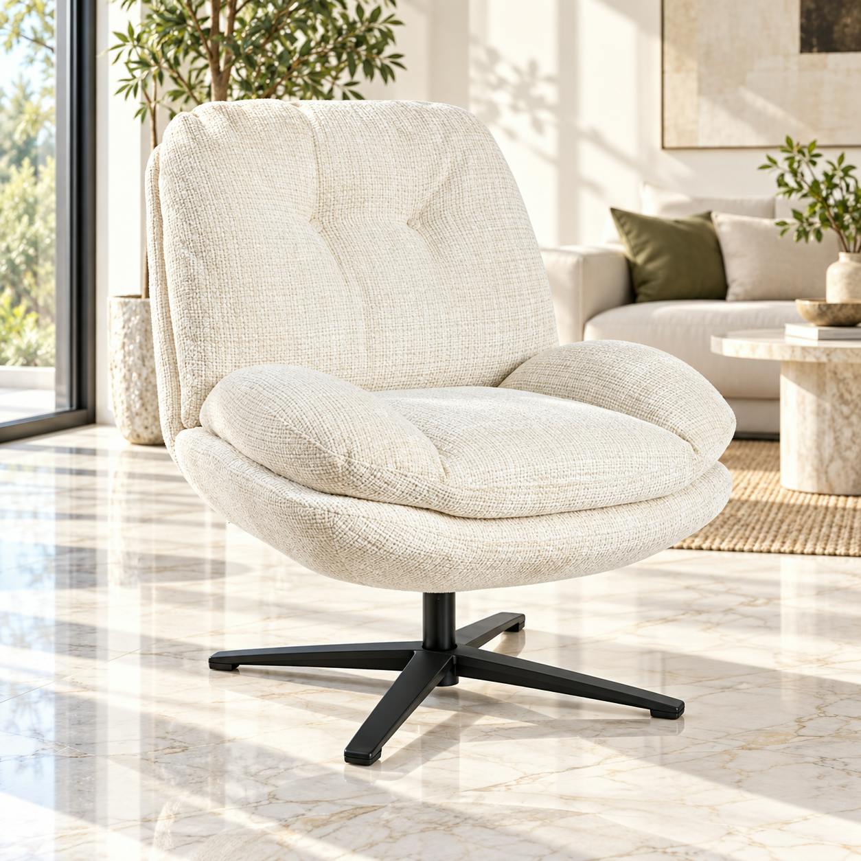 Fauteuil confort pivotant tissu doux écru IENA