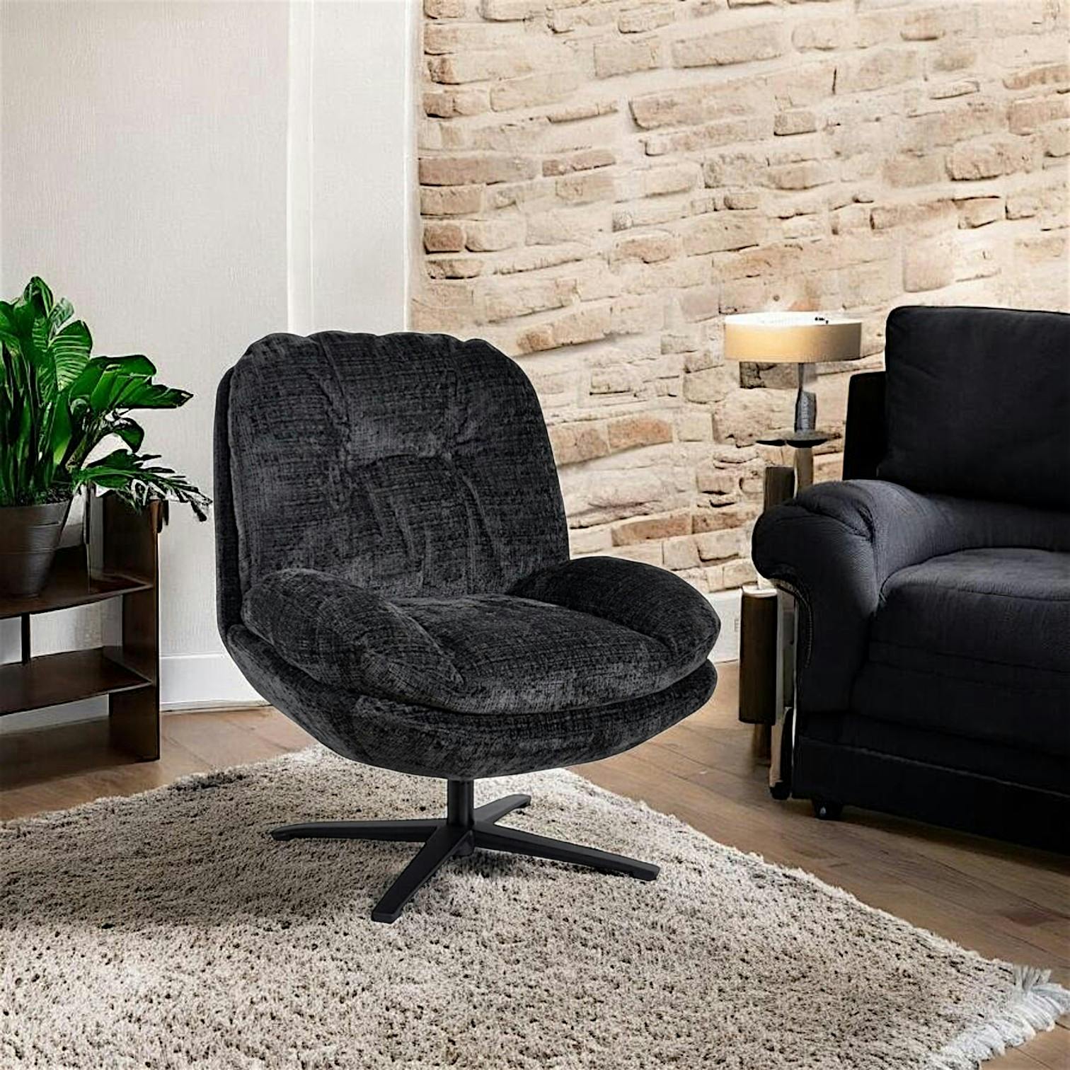 Fauteuil confort pivotant tissu doux gris foncé IENA