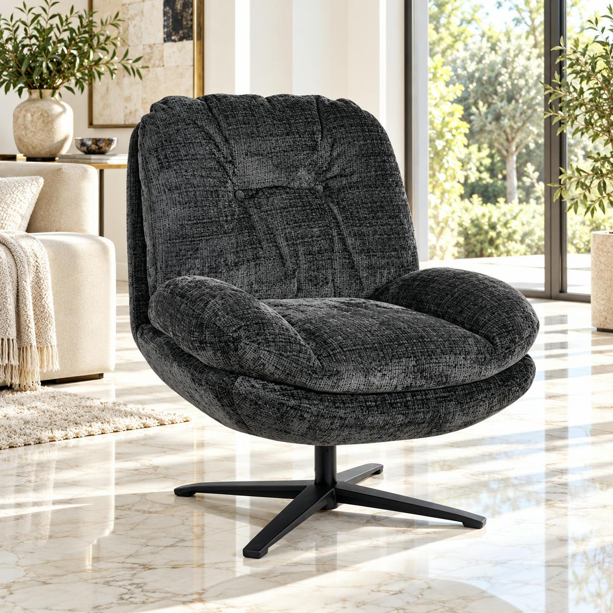Fauteuil confort pivotant tissu doux gris foncé IENA