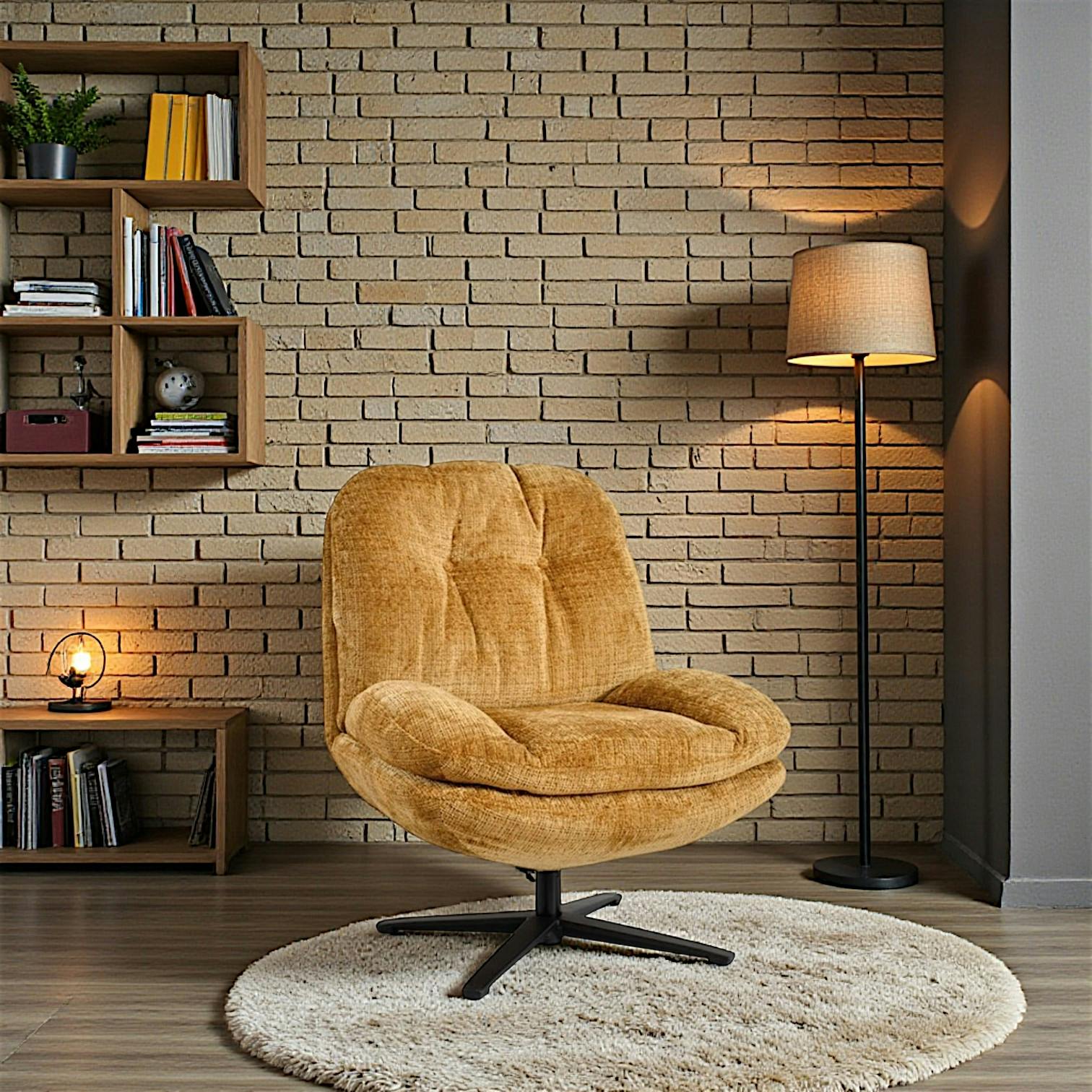 Fauteuil confort pivotant tissu doux moutarde IENA