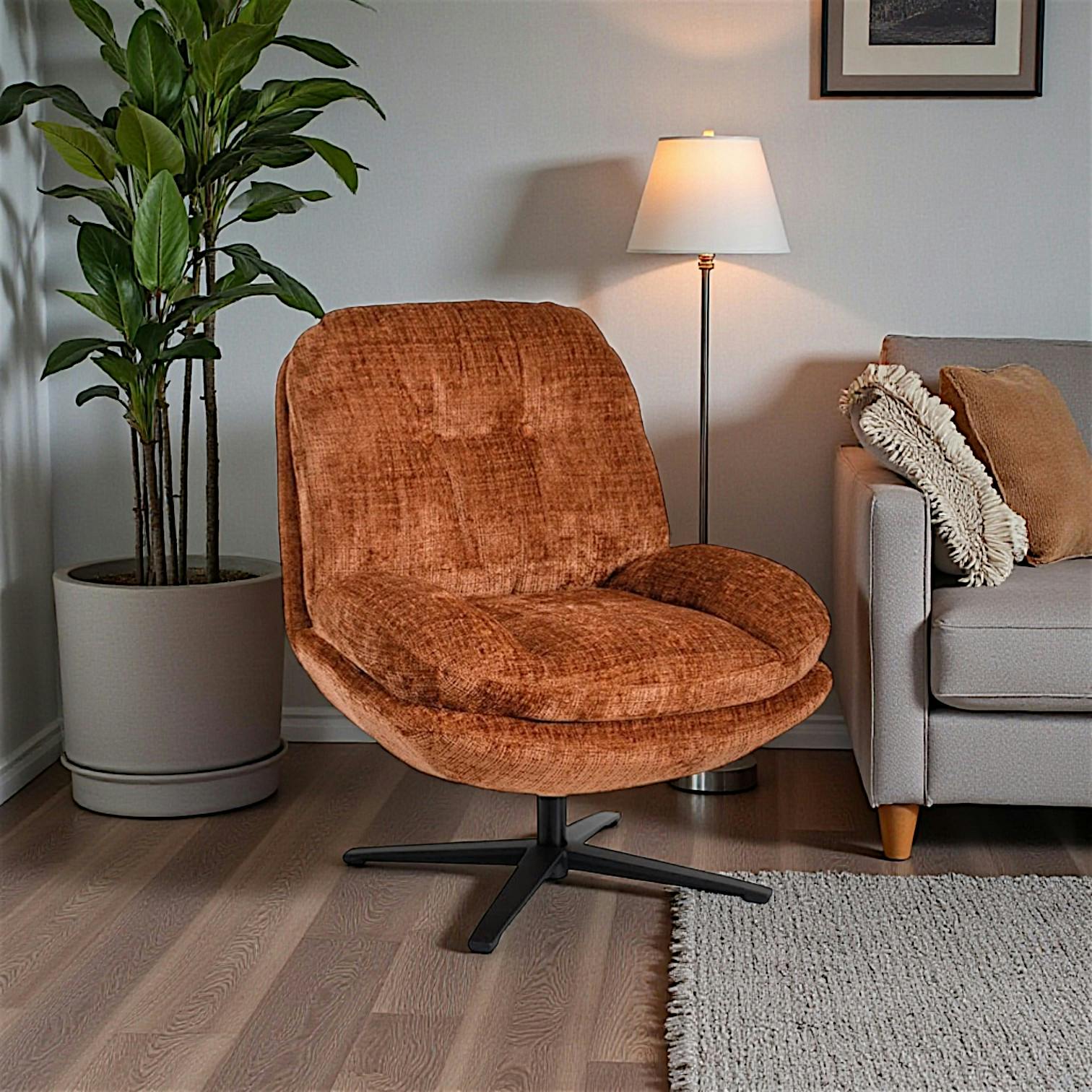 Fauteuil confort pivotant tissu doux terracotta IENA