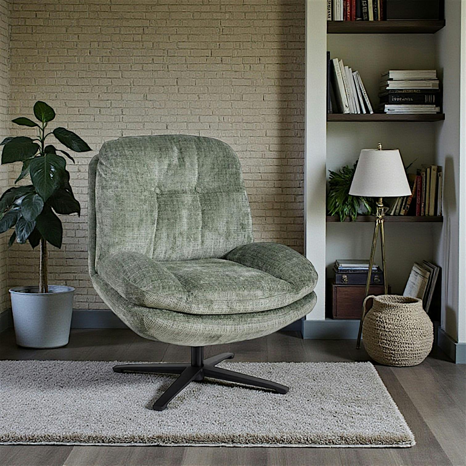 Fauteuil confort pivotant tissu doux vert IENA