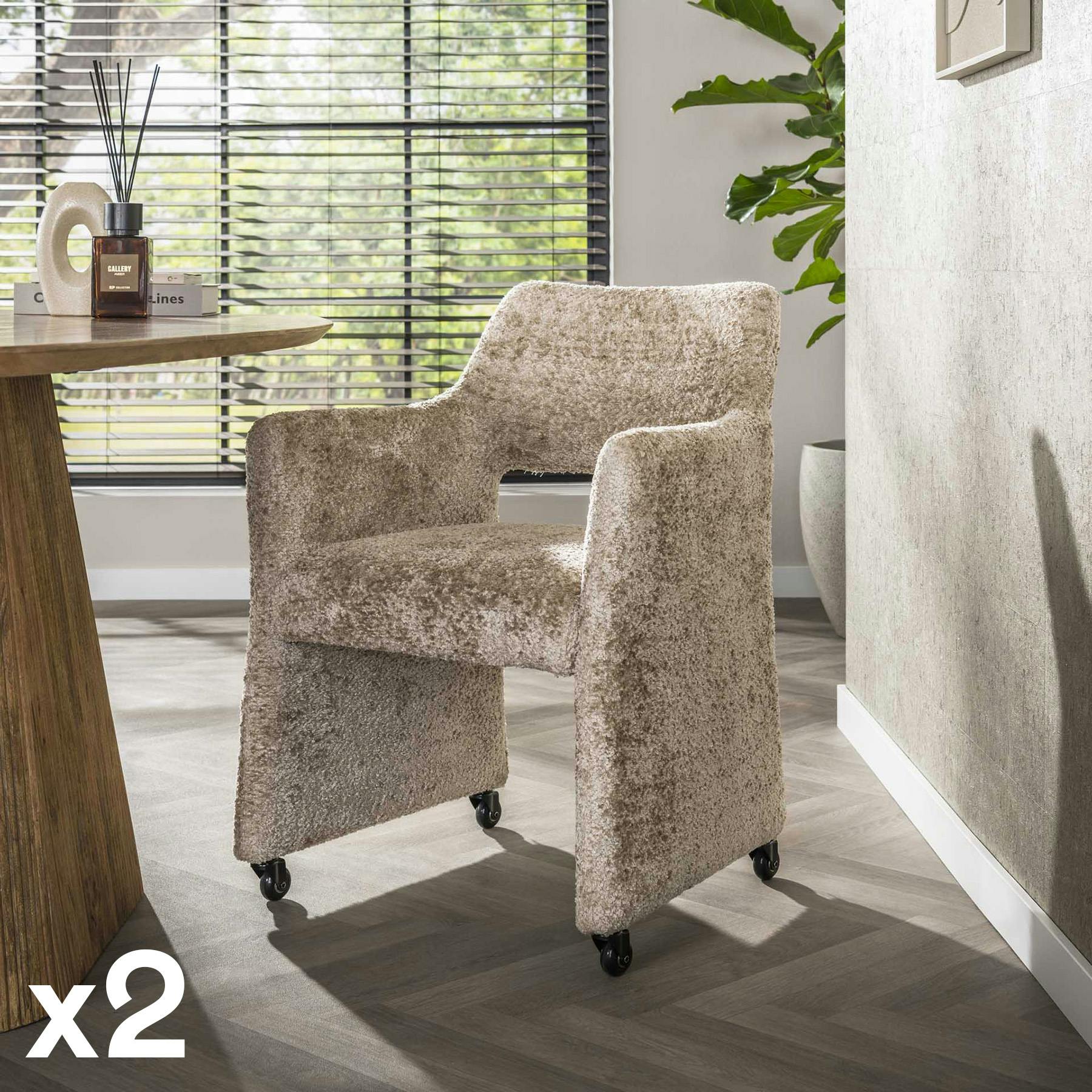 Fauteuil confortable à roulettes tissu cosy beige (x2) CREEK