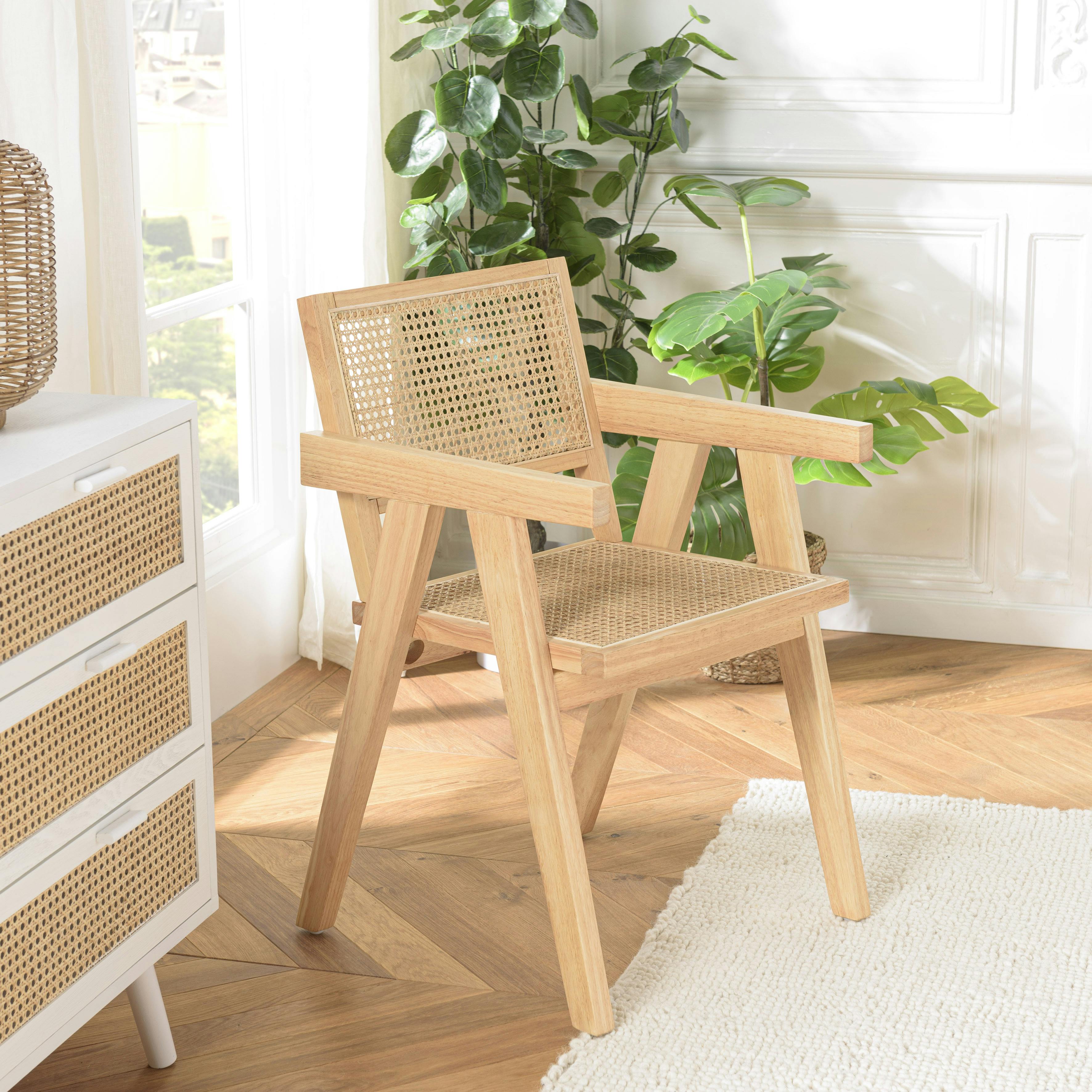 Fauteuil contemporain bois clair assise et dossier cannage TIM