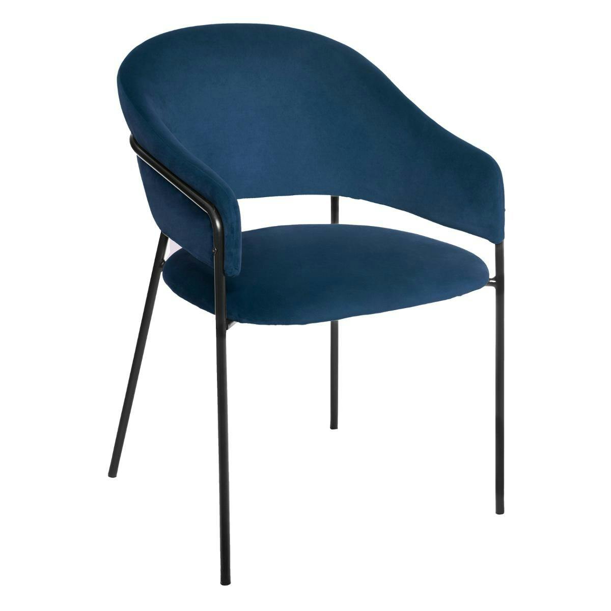 Fauteuil contemporain en velours bleu nuit