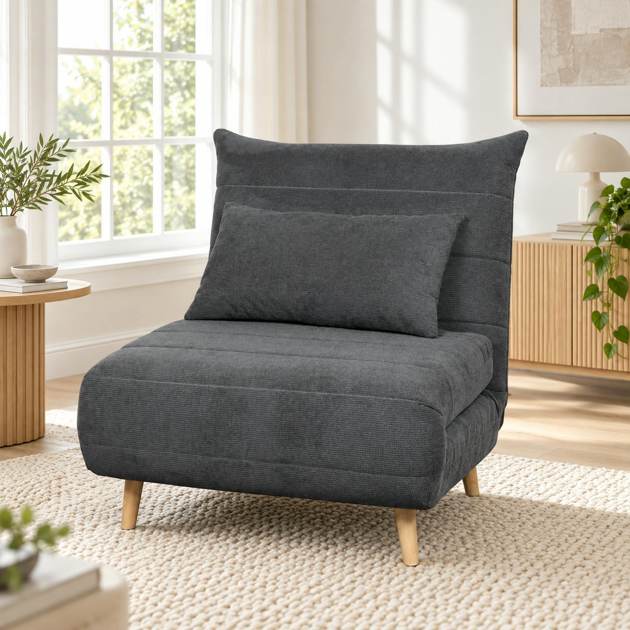 Fauteuil convertible 1 place gris - coussin inclus PALAU
