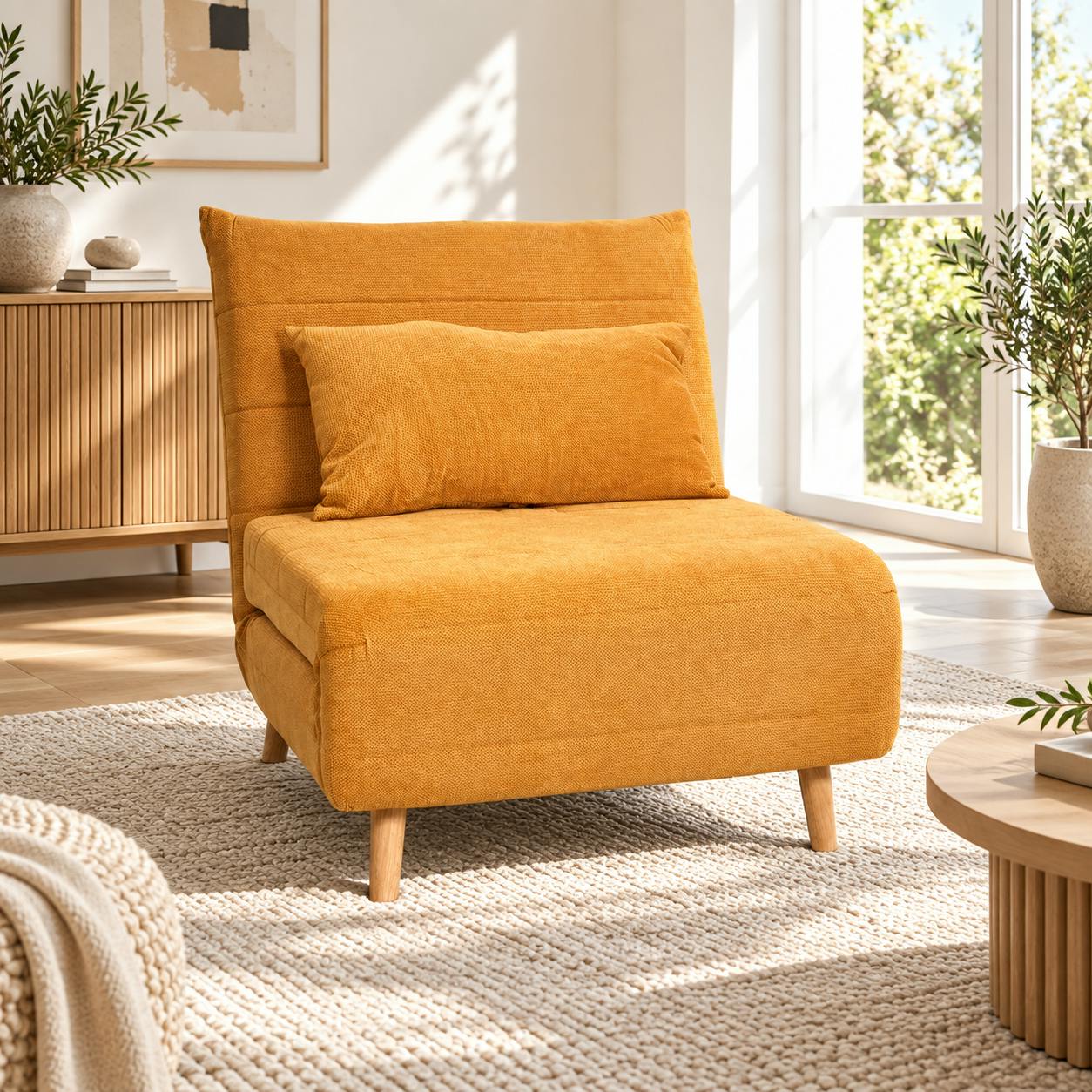 Fauteuil convertible 1 place moutarde - coussin inclus PALAU
