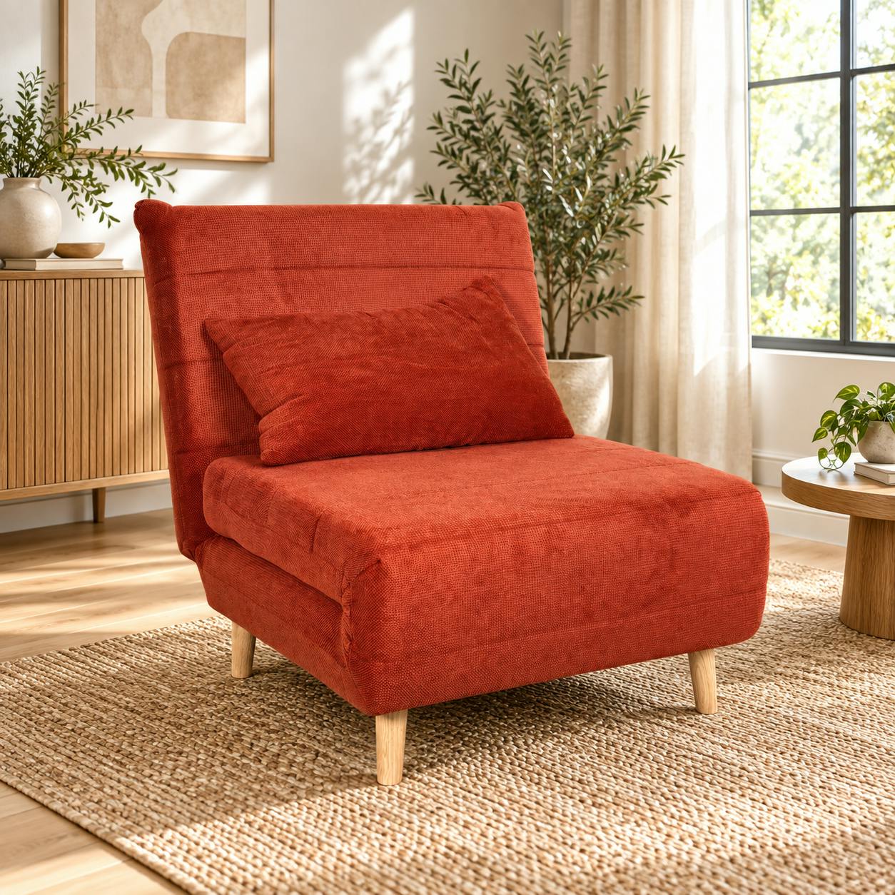Fauteuil convertible 1 place rouille - coussin inclus PALAU