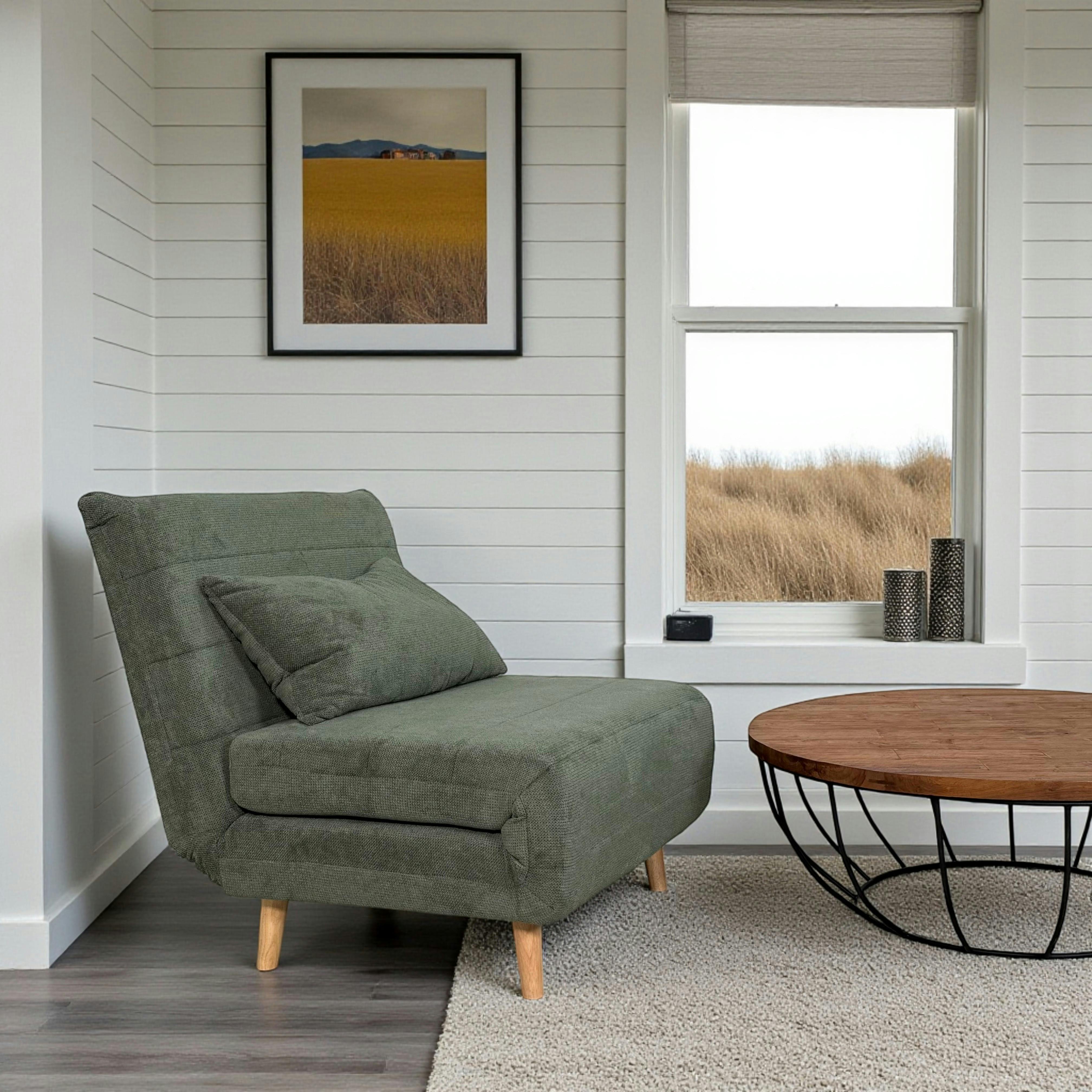 Fauteuil convertible 1 place vert - coussin inclus PALAU