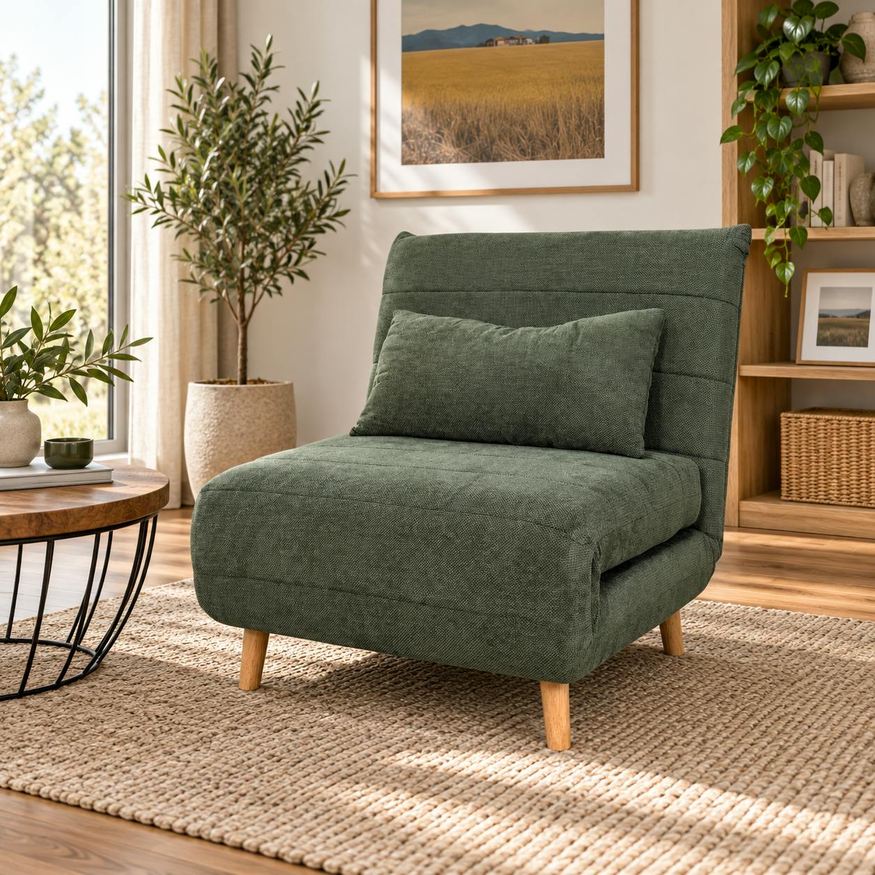 Fauteuil convertible 1 place vert - coussin inclus PALAU