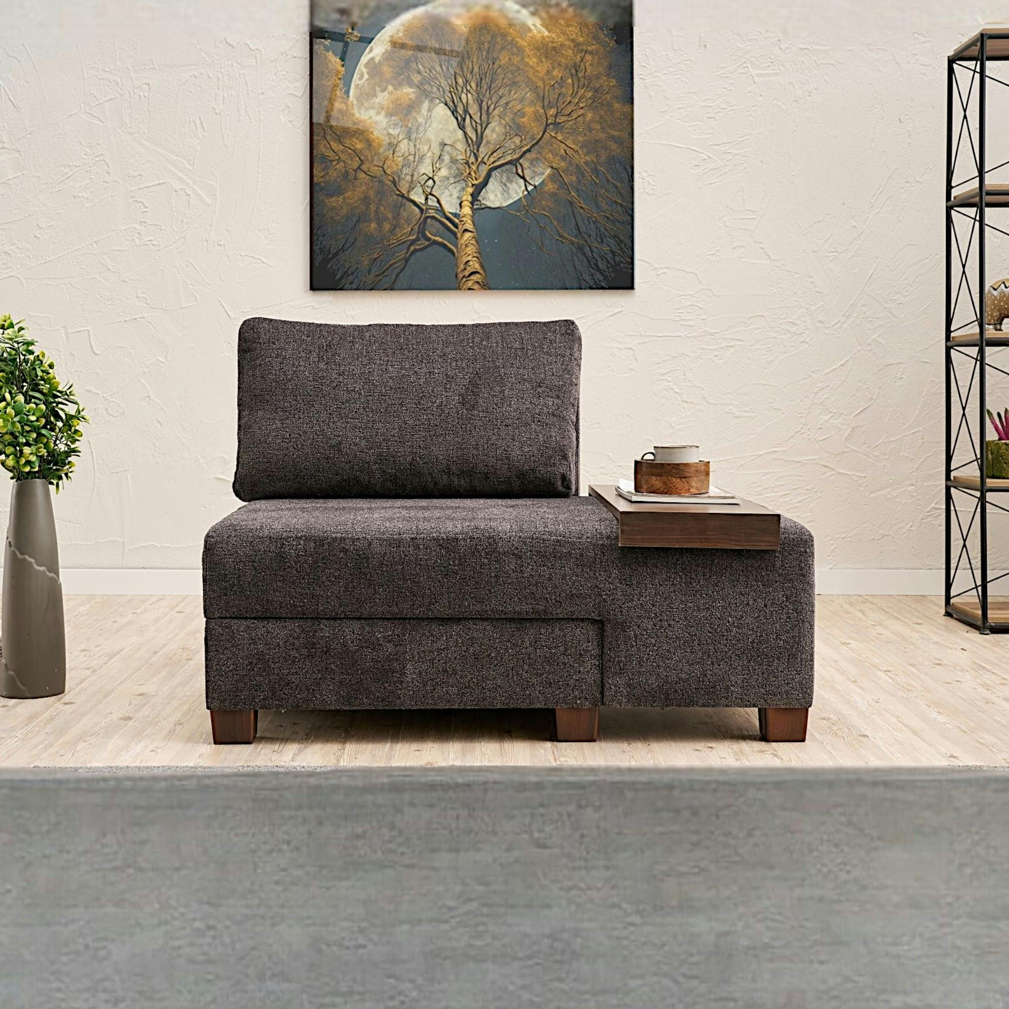 Fauteuil convertible anthracite chenille, plateau droit BUZON