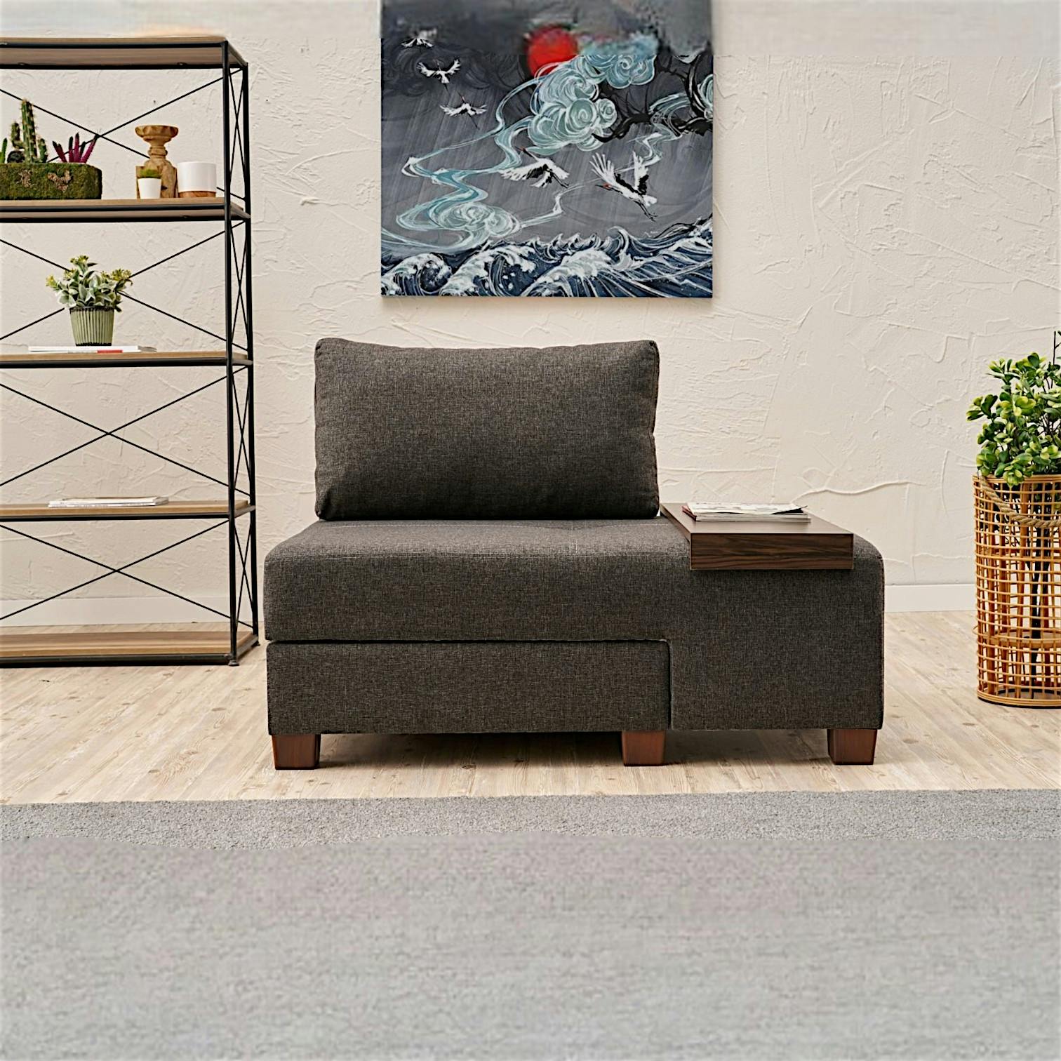 Fauteuil convertible anthracite lin, plateau droit BUZON