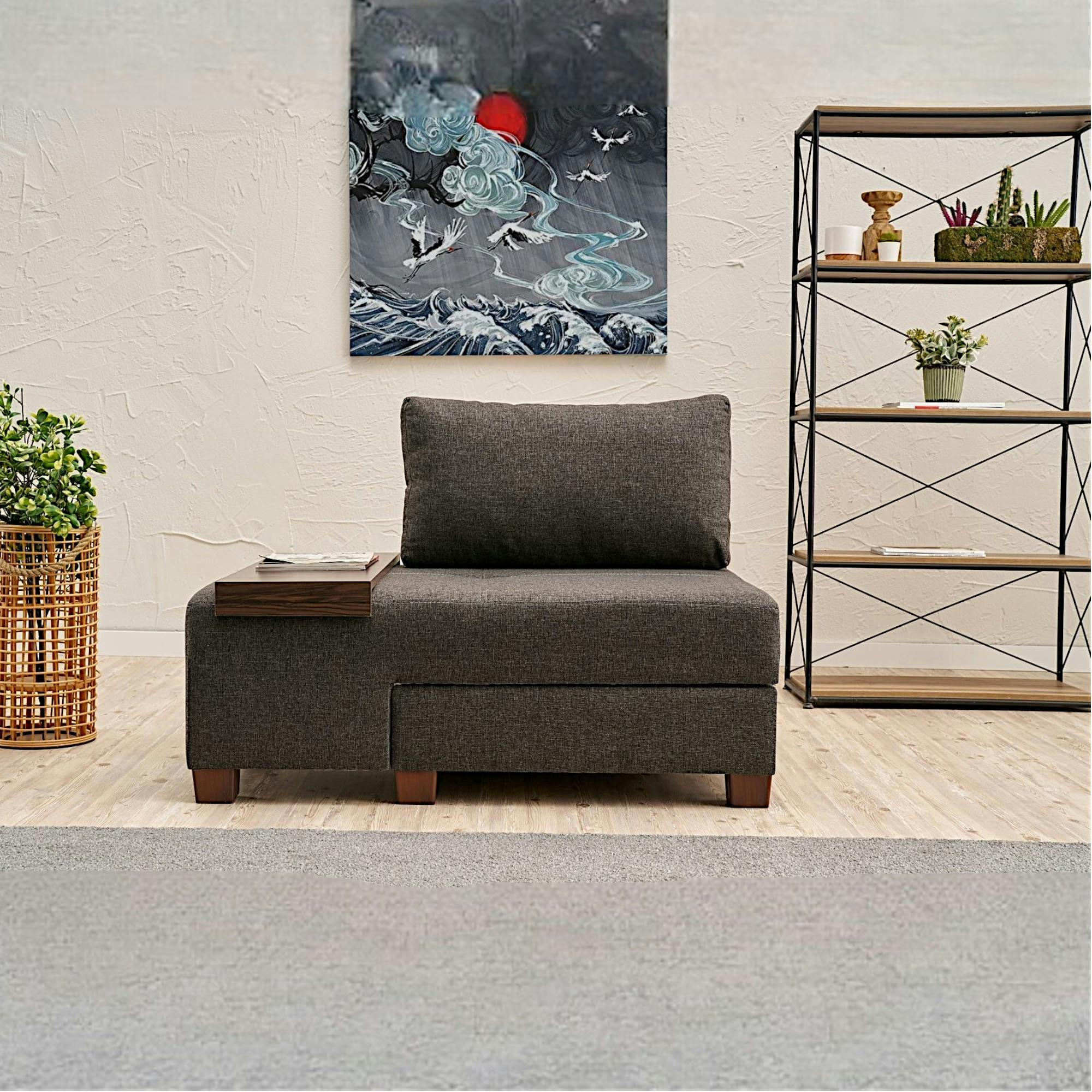 Fauteuil convertible anthracite lin, plateau gauche BUZON