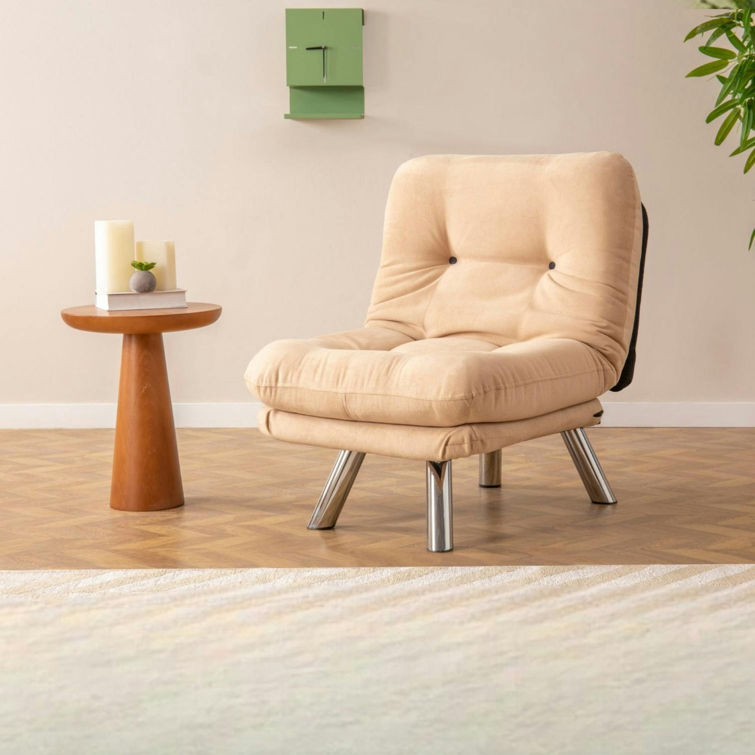 Fauteuil convertible banquette beige pieds chromés CUSCO