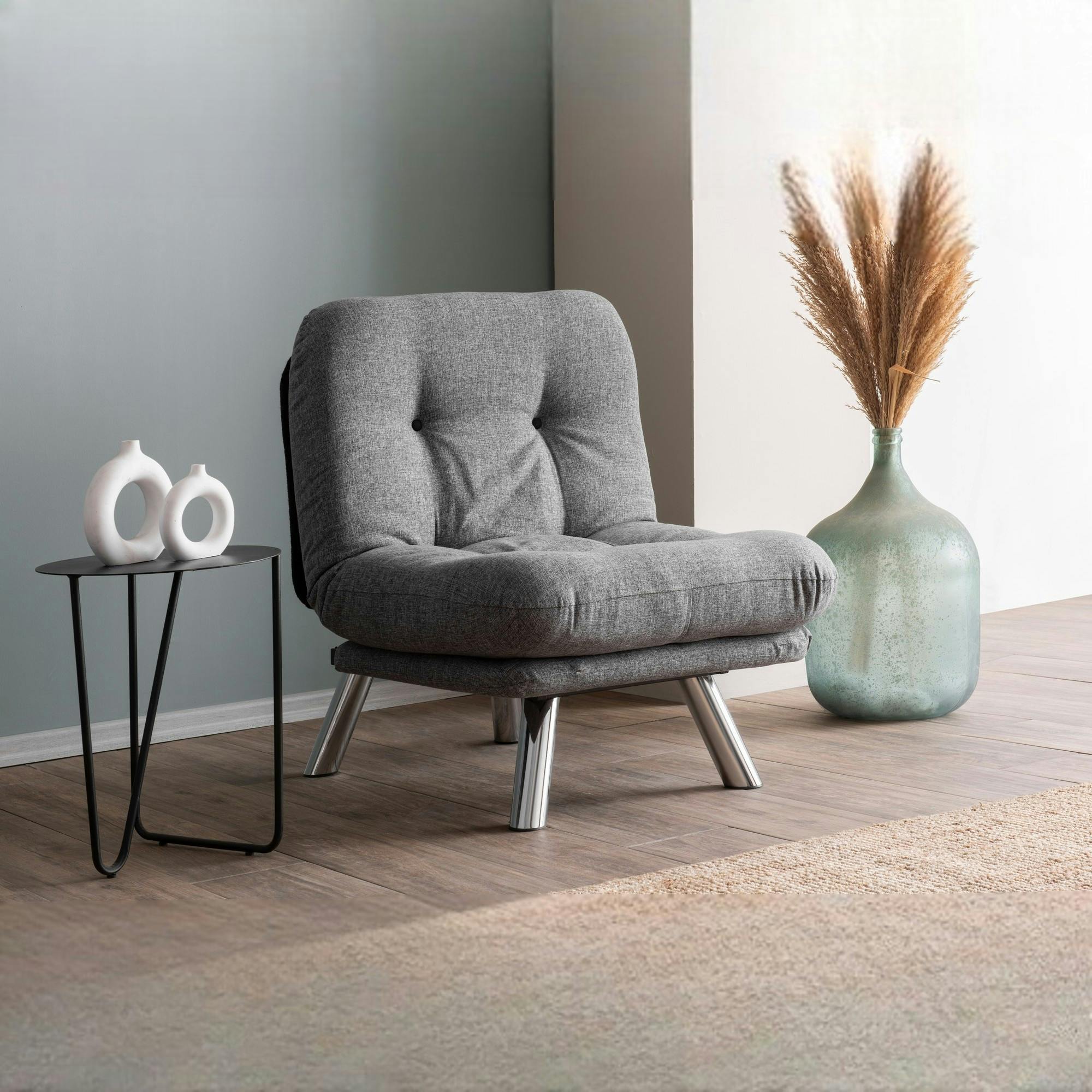 Fauteuil convertible banquette gris chiné pieds chromés CUSCO