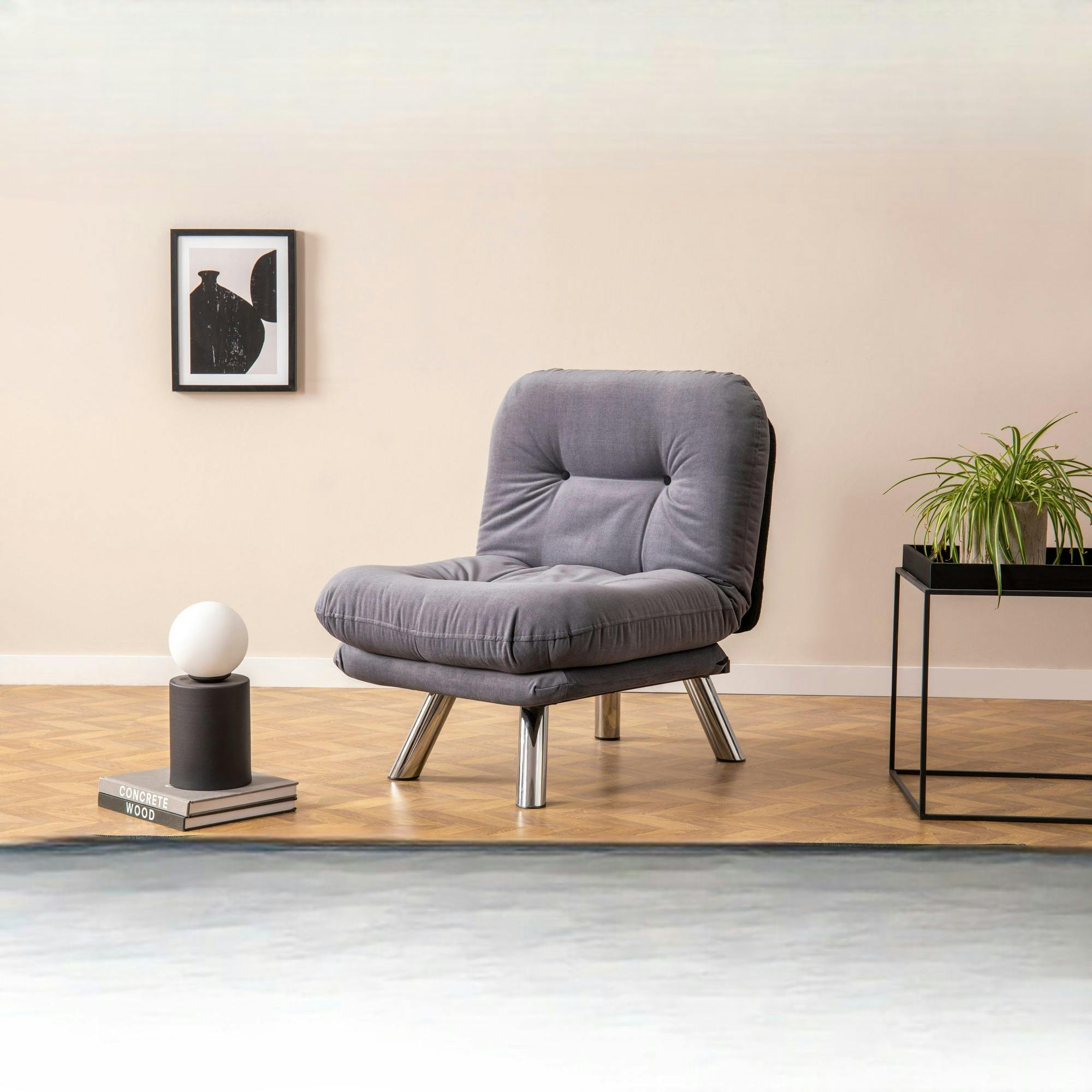 Fauteuil convertible banquette gris orage pieds chromés CUSCO