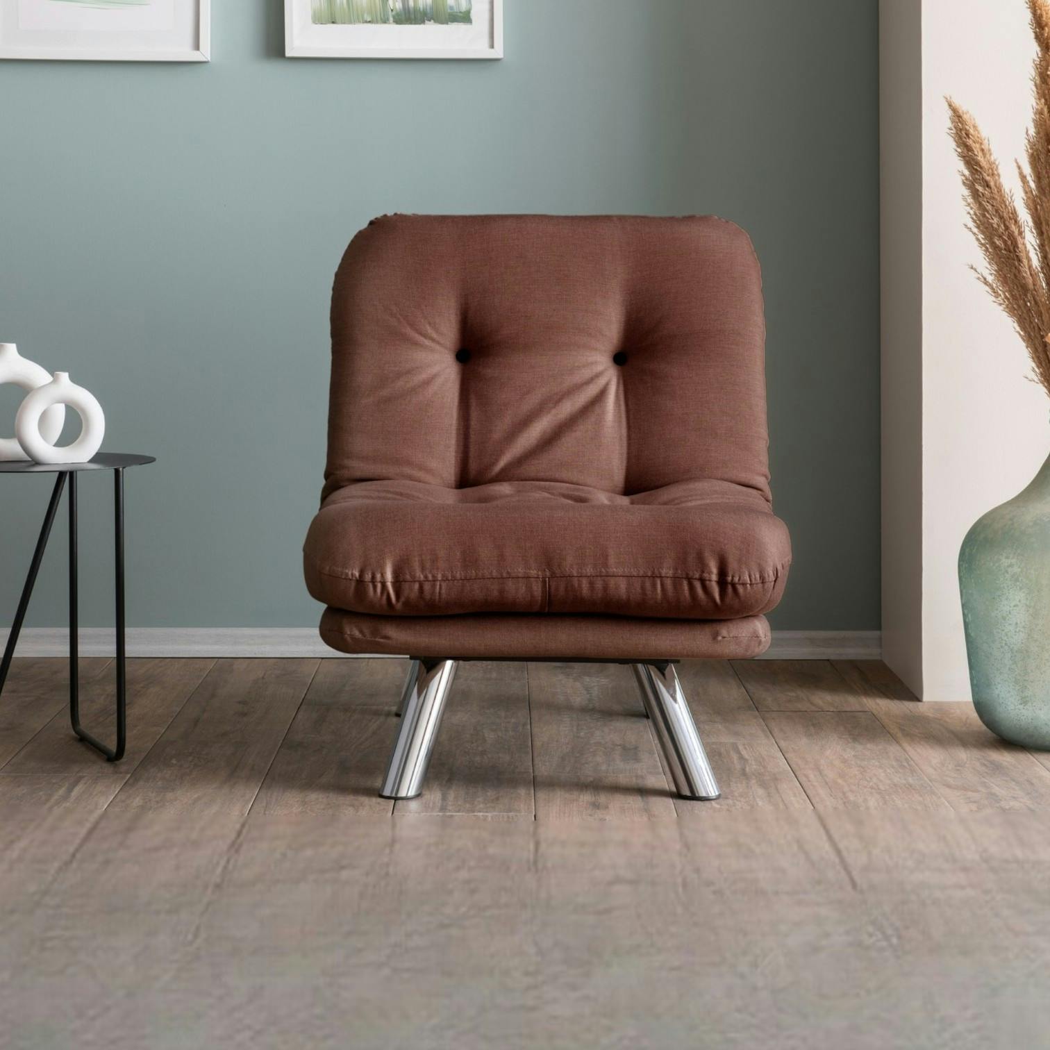 Fauteuil convertible banquette marron pieds chromés CUSCO