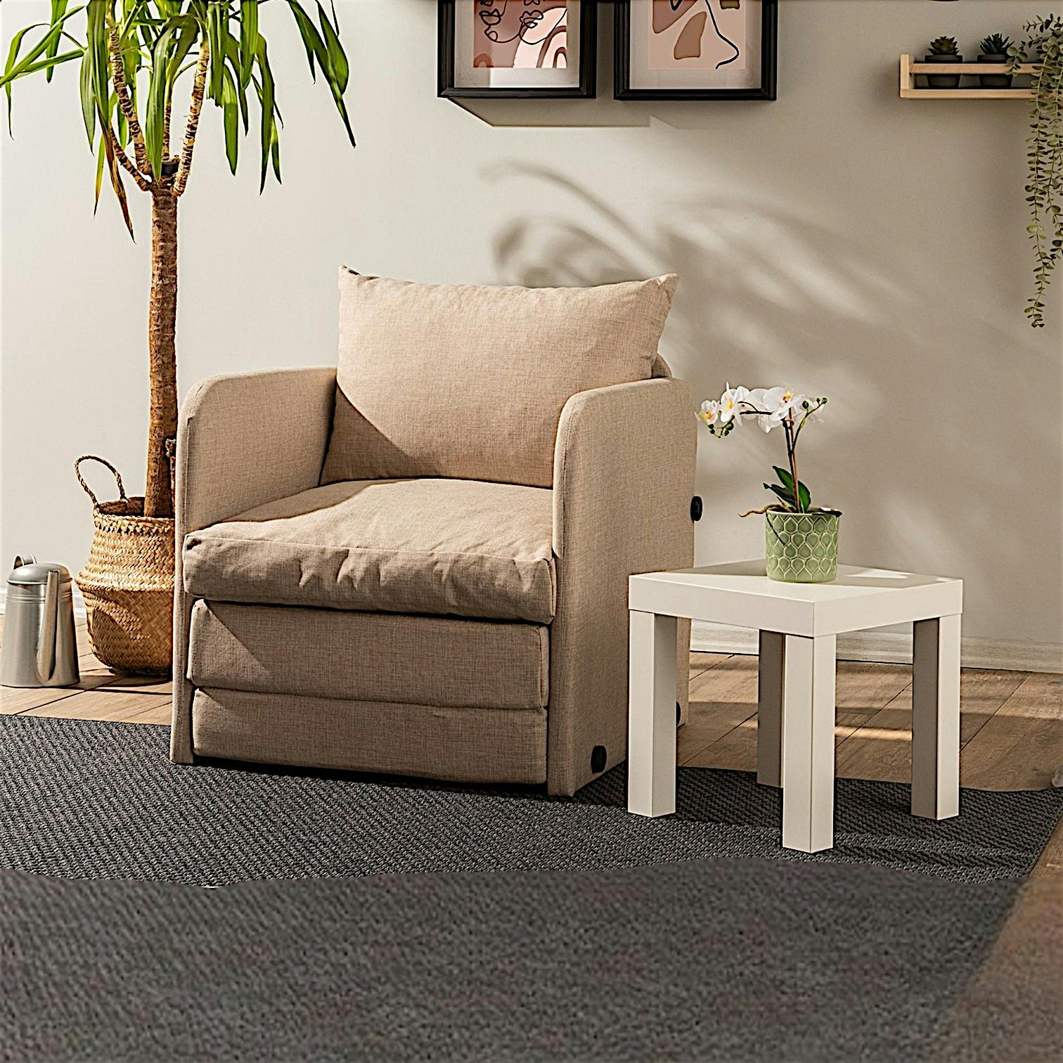 Fauteuil convertible beige lin 1 place couchage 200 cm ORURO