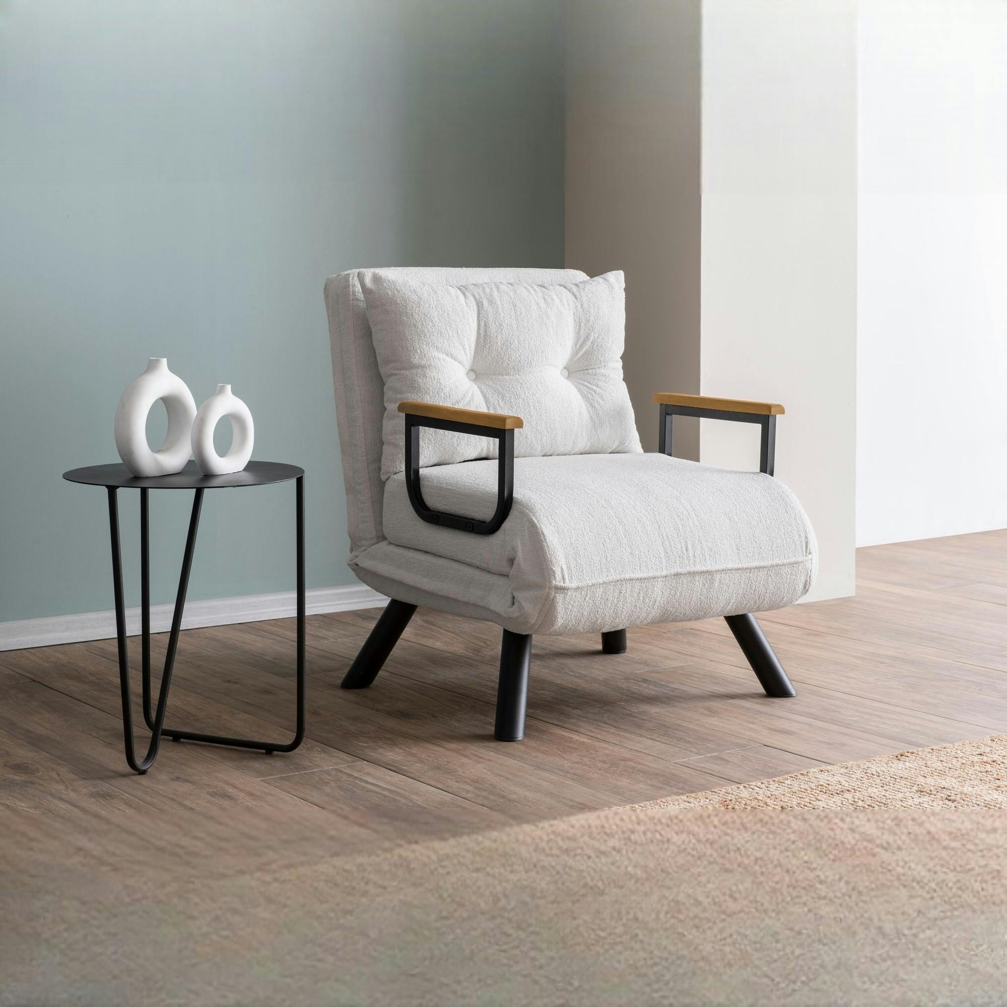 Fauteuil convertible blanc bouclette 1 place 175 cm MODI