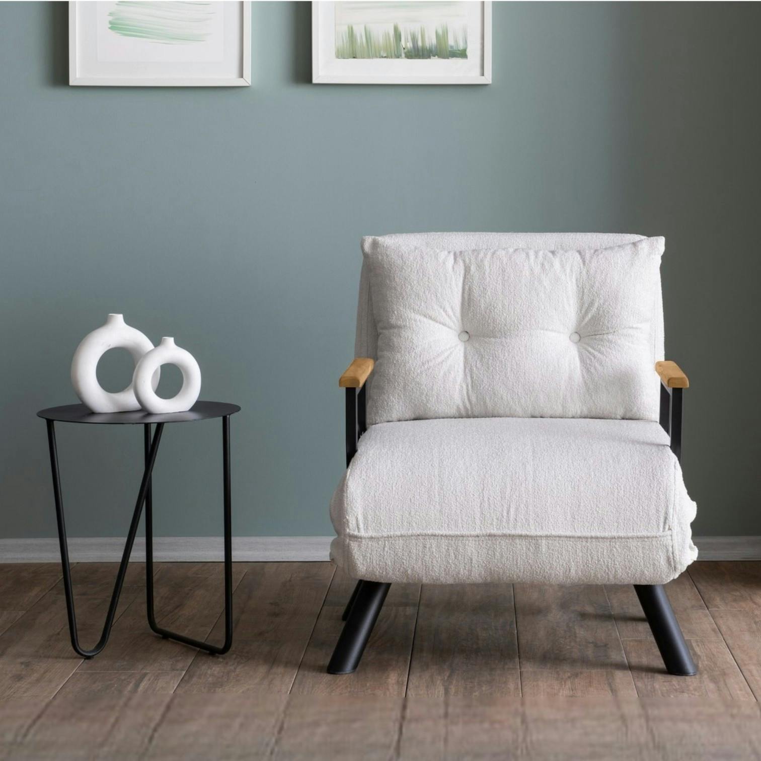 Fauteuil convertible blanc bouclette 1 place 175 cm MODI