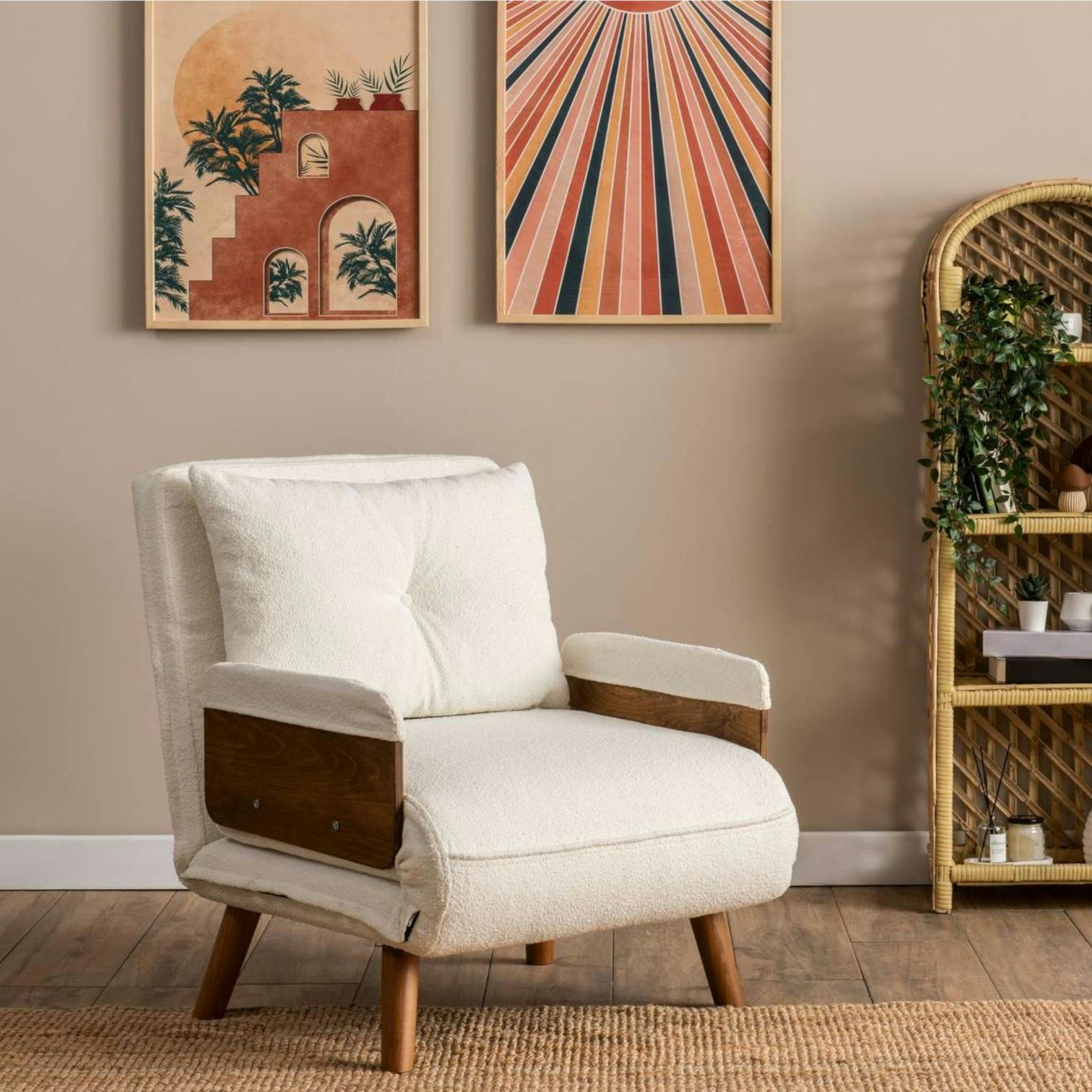 Fauteuil convertible blanc bouclette 1 place couchage 190 cm LOJA