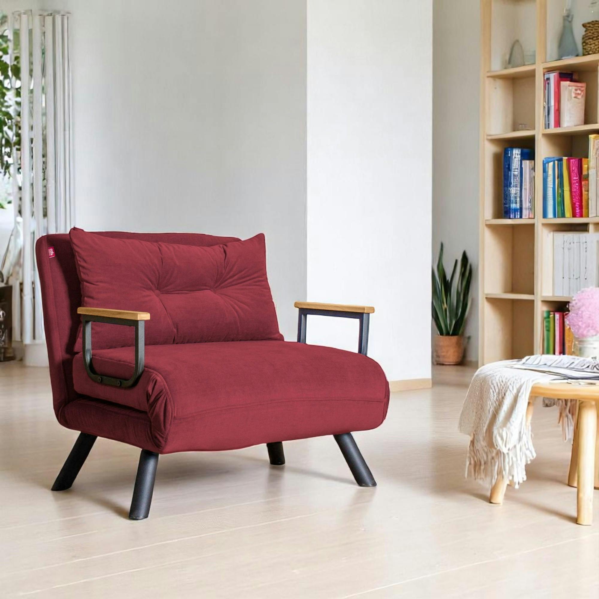 Fauteuil convertible bordeaux - coussin assorti MODI