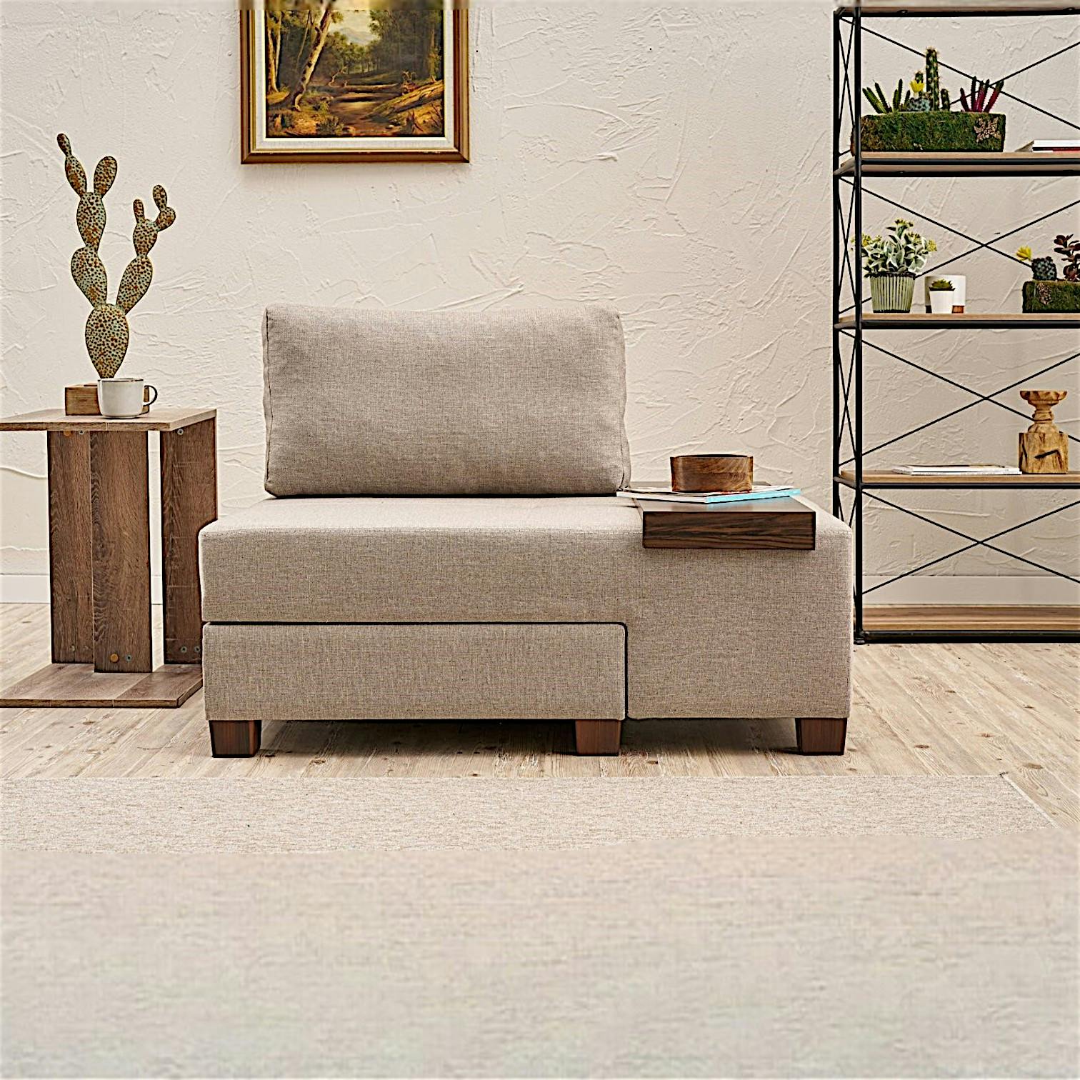 Fauteuil convertible écru en lin, plateau droit BUZON