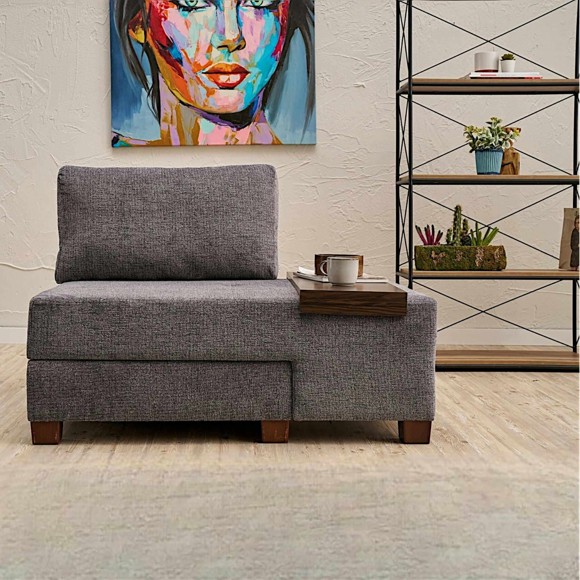 Fauteuil convertible gris chenille, plateau droit BUZON