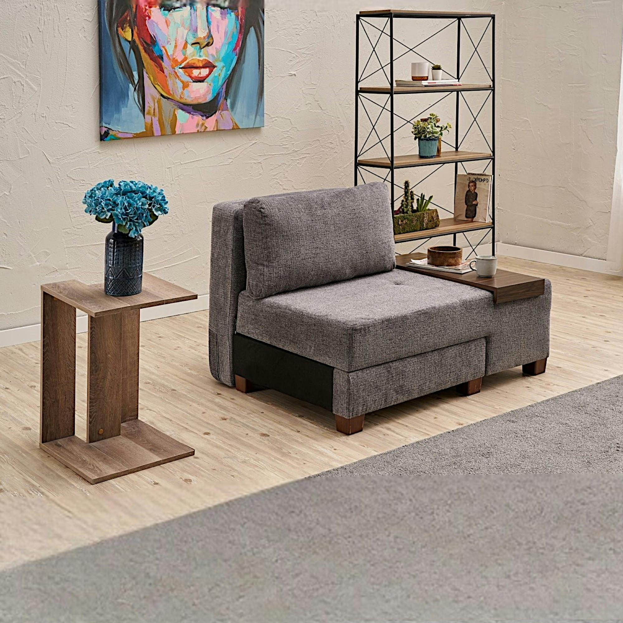 Fauteuil convertible gris chenille, plateau droit BUZON