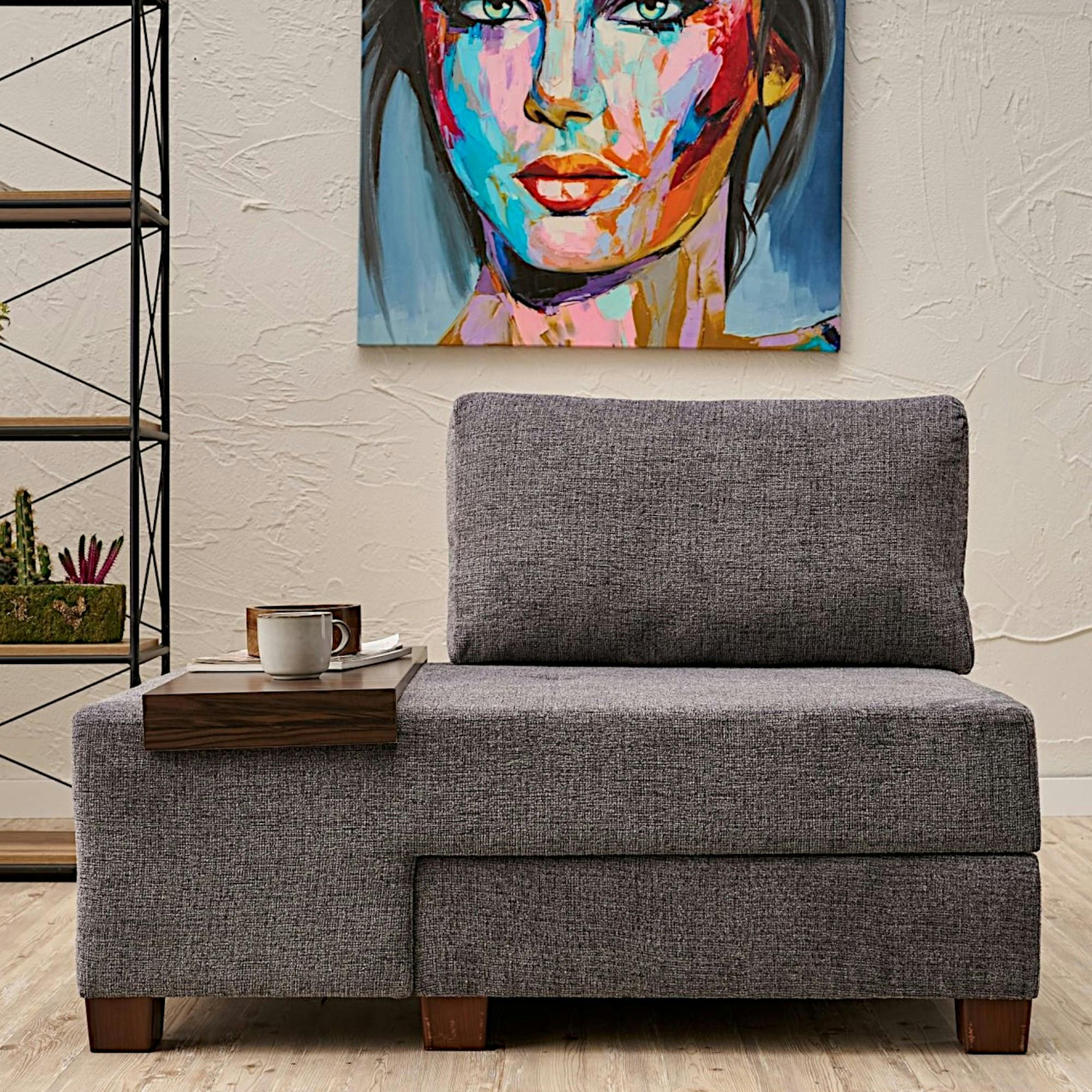 Fauteuil convertible gris chenille, plateau gauche BUZON