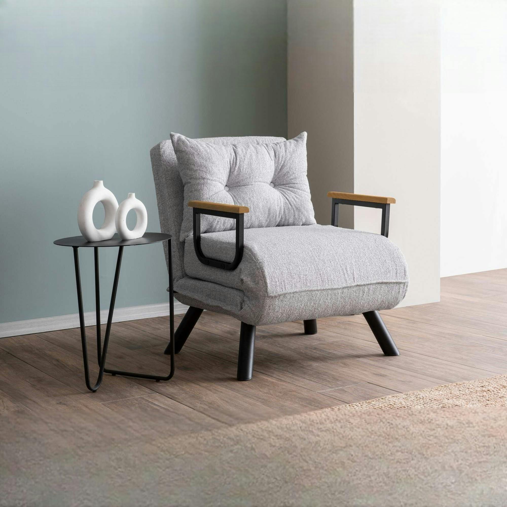 Fauteuil convertible gris clair bouclette 1 place 175 cm MODI