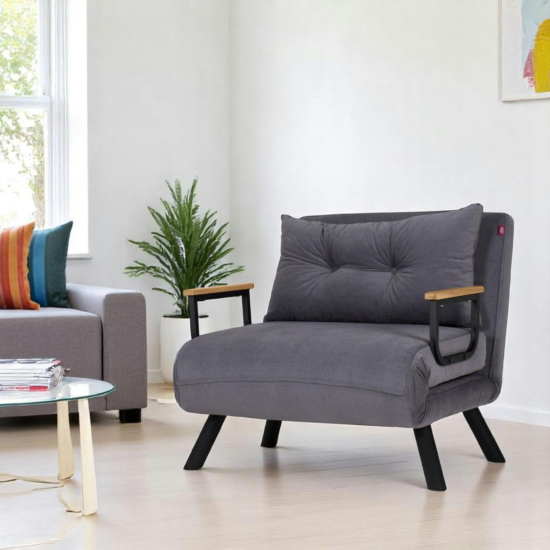 Fauteuil convertible gris - coussin assorti MODI