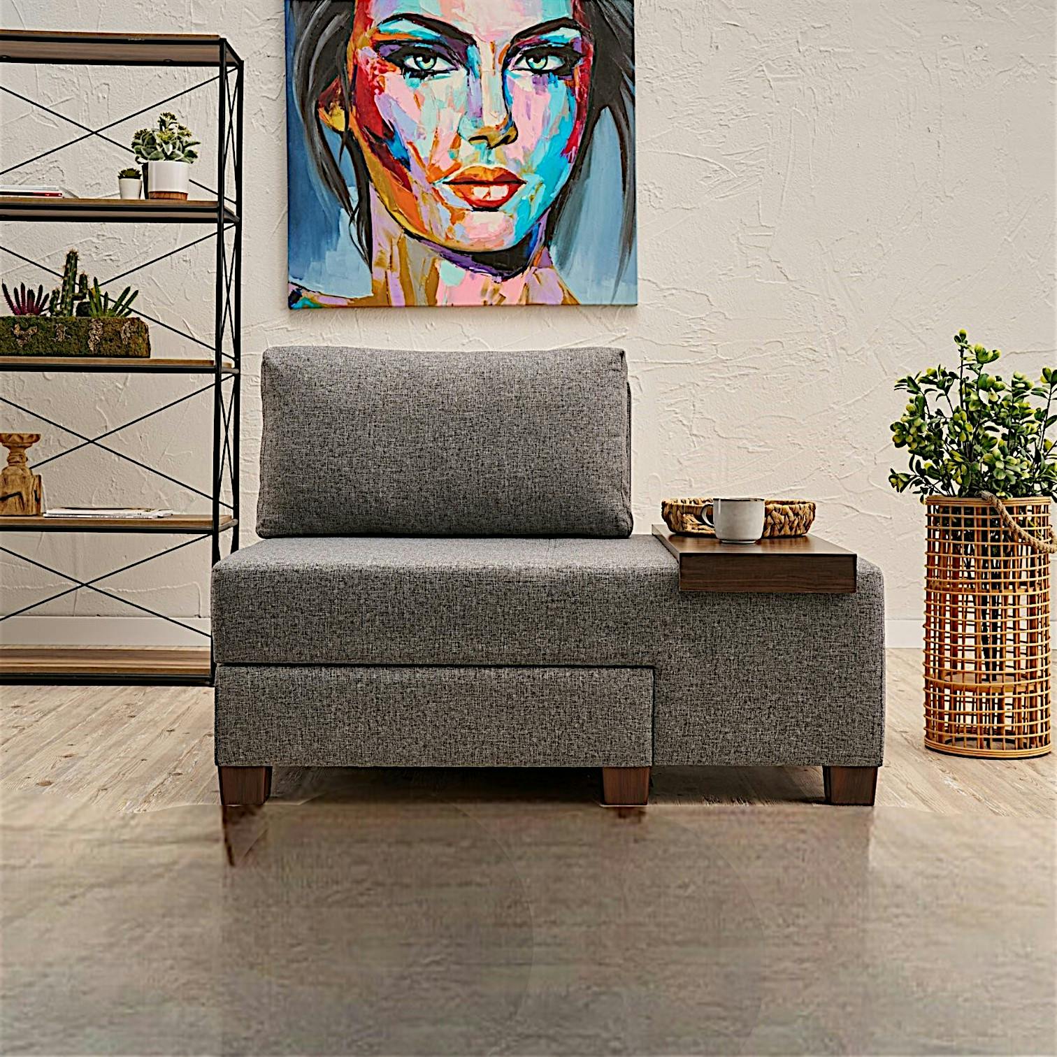 Fauteuil convertible gris en lin, plateau droit BUZON