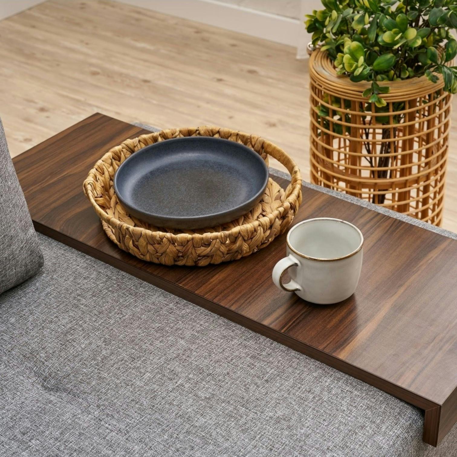 Fauteuil convertible gris en lin, plateau droit BUZON