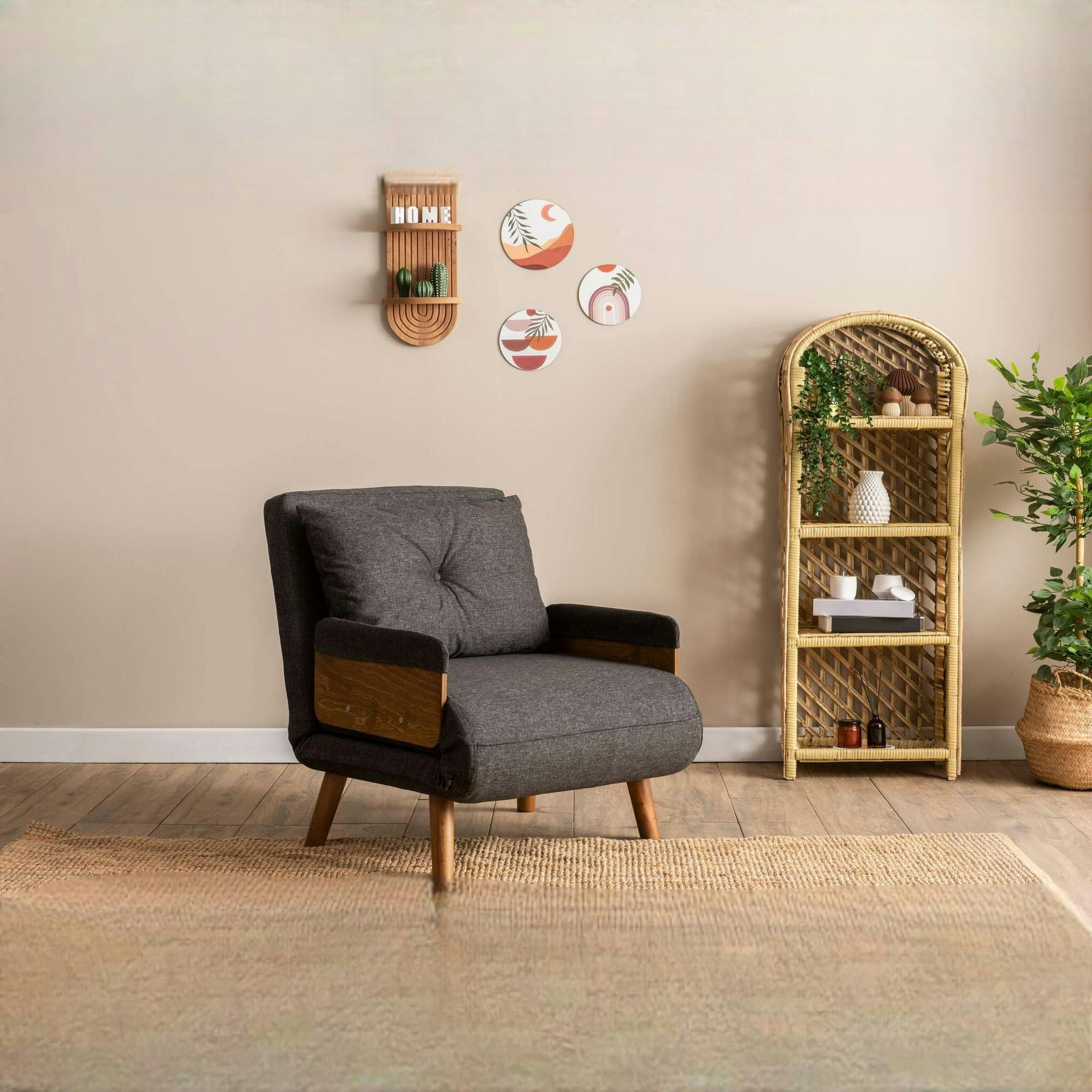 Fauteuil convertible gris foncé 1 place couchage 190 cm LOJA