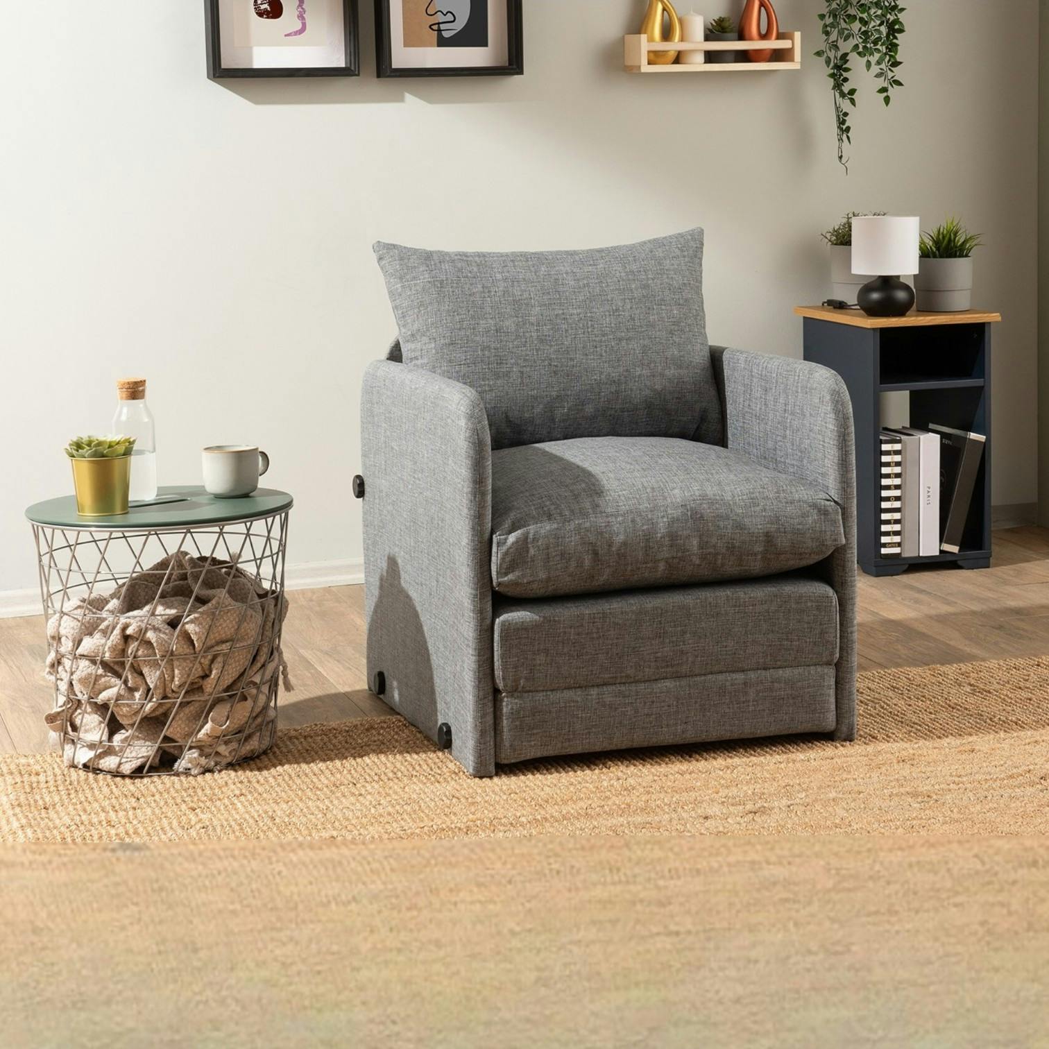 Fauteuil convertible gris lin 1 place couchage 200 cm ORURO