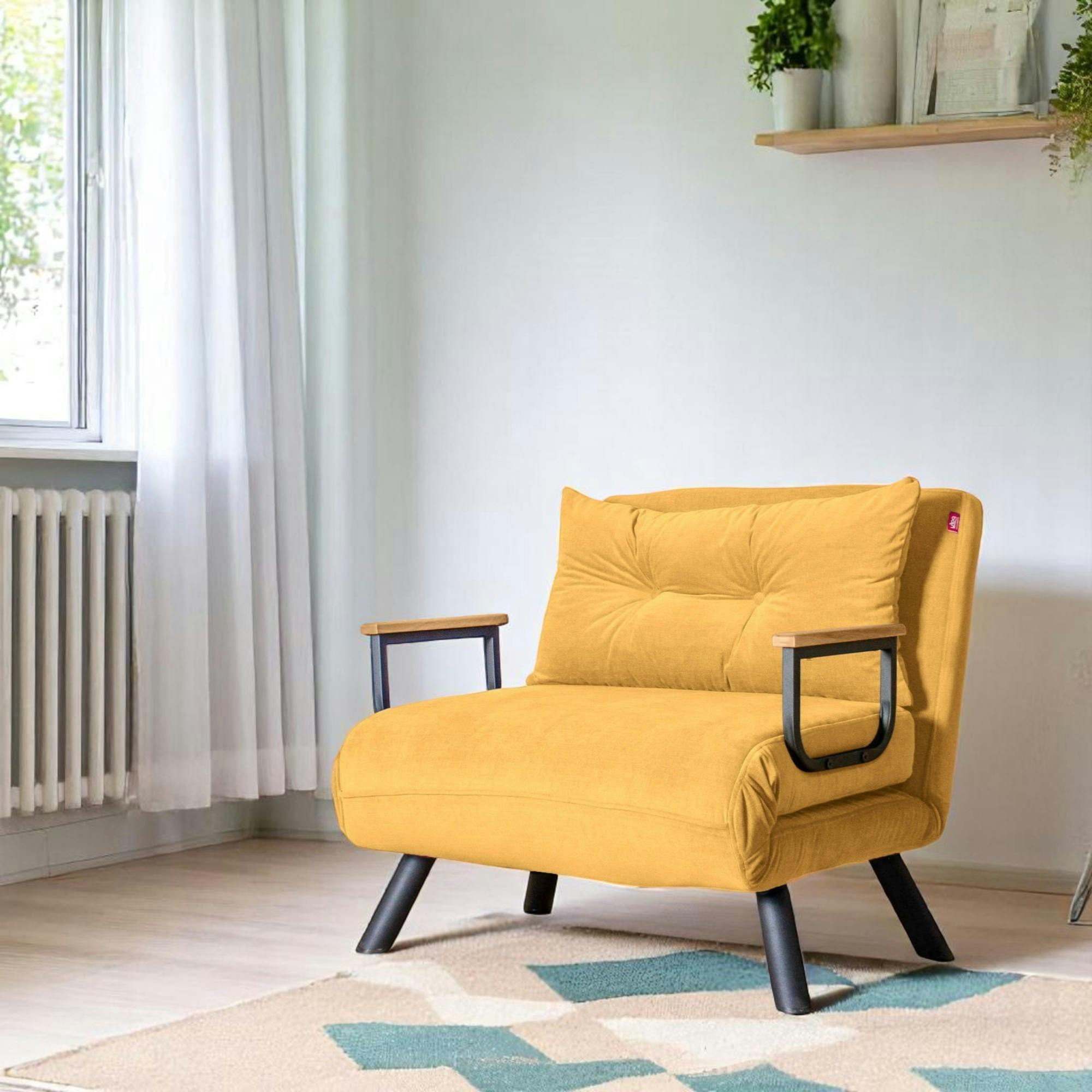 Fauteuil convertible moutarde - coussin assorti MODI