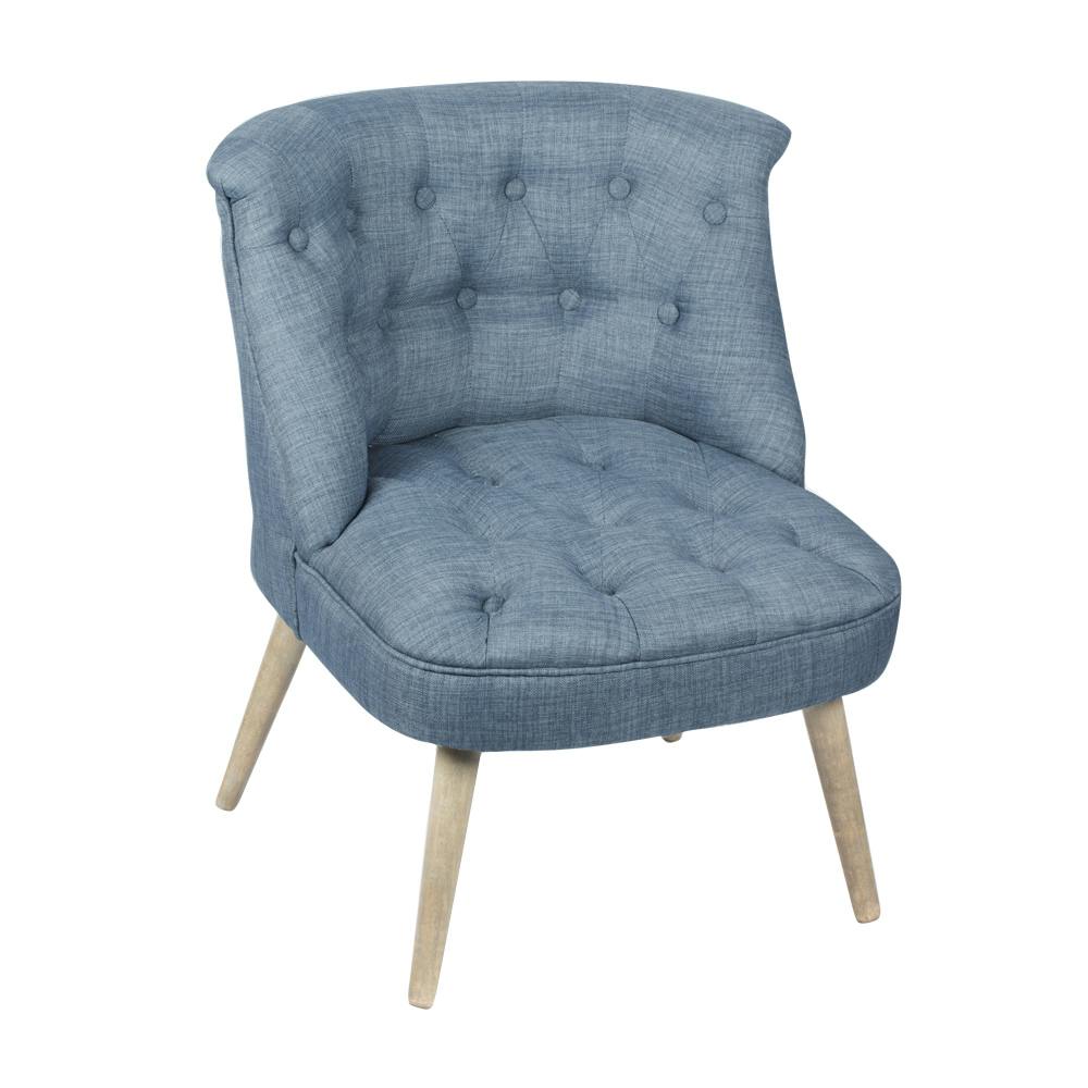 Fauteuil crapaud assise et dossier capitonné tissu bleu 67x59x71cm CAMILLE