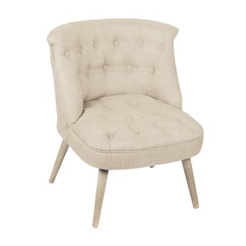Fauteuil crapaud assise et dossier capitonné tissu écru 67x59x71cm CAMILLE