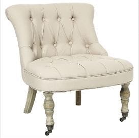 Fauteuil crapaud capitonné beige pieds bois 63x69x70