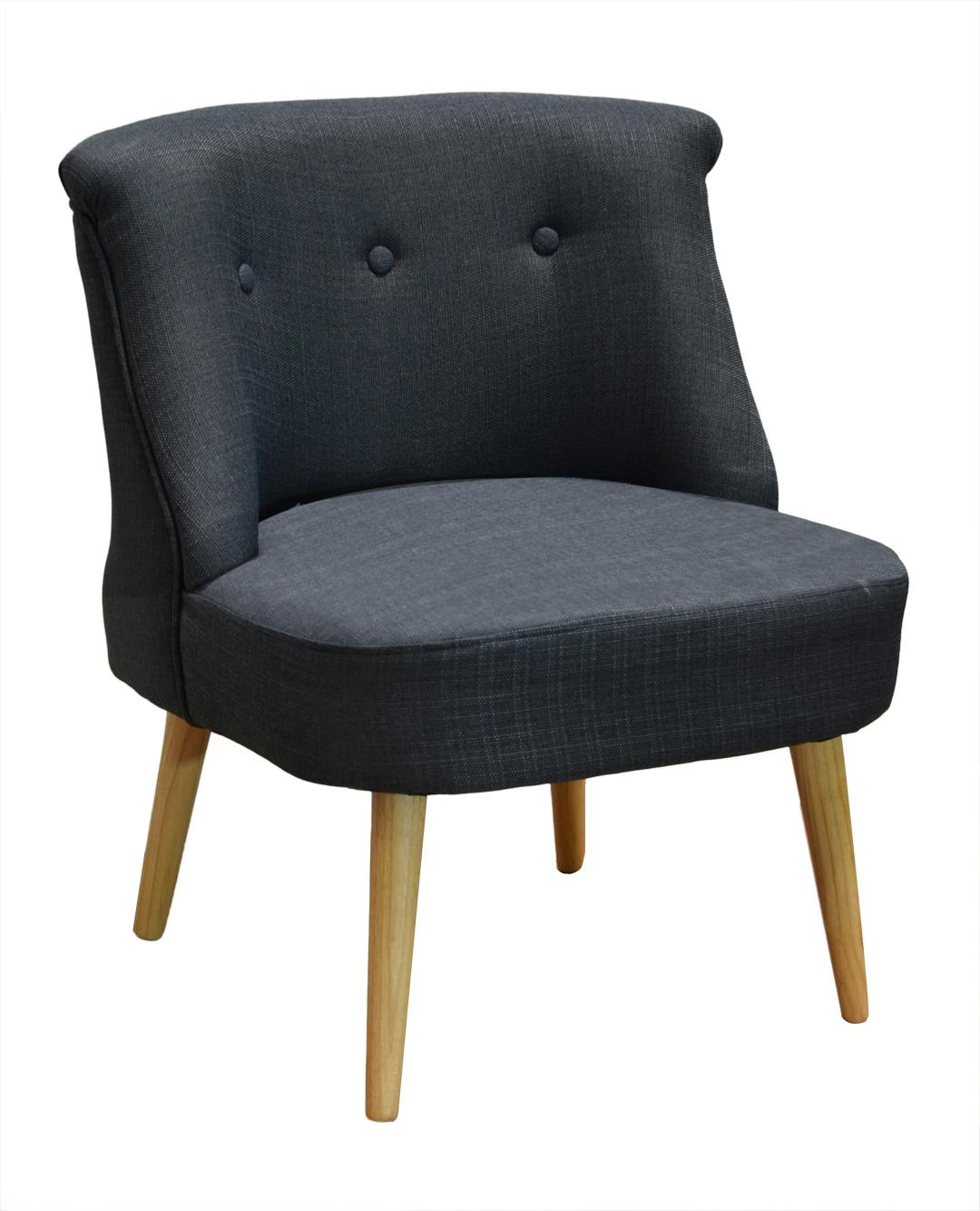 Fauteuil crapaud dossier capitonné tissu couleur gris pieds bois 67x59x71cm LYLIE