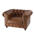 Fauteuil cuir brun Chesterfield 2 roulettes PRESTON