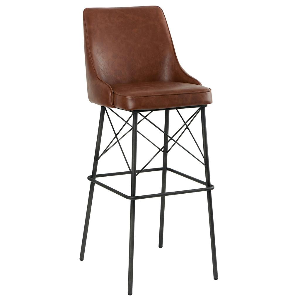 Fauteuil de bar PU havane pieds métal noir EPIKA