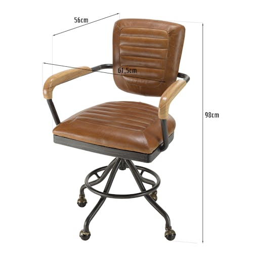 Fauteuil de bureau cuir brun sur roulettes PRESTON