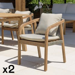 Fauteuil de jardin acacia et cordage vert avec coussins (lot de 2) BAHIA