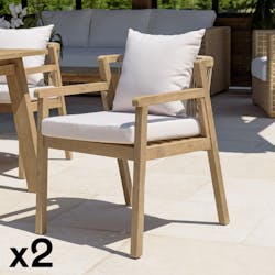 Fauteuil de jardin acacia naturel dossier tressé et coussins (lot de 2) BAHIA
