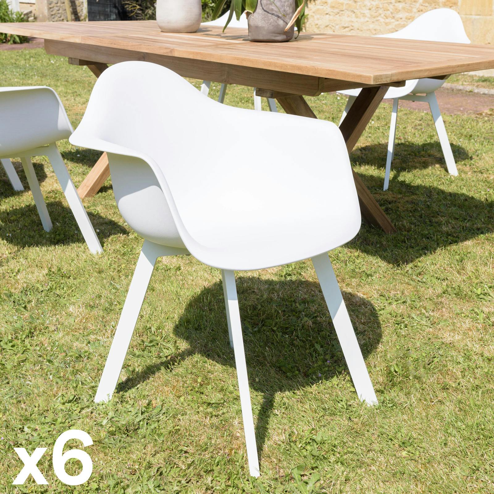 Fauteuil de jardin arrondi blanc avec accoudoirs (lot de 6) GIJON