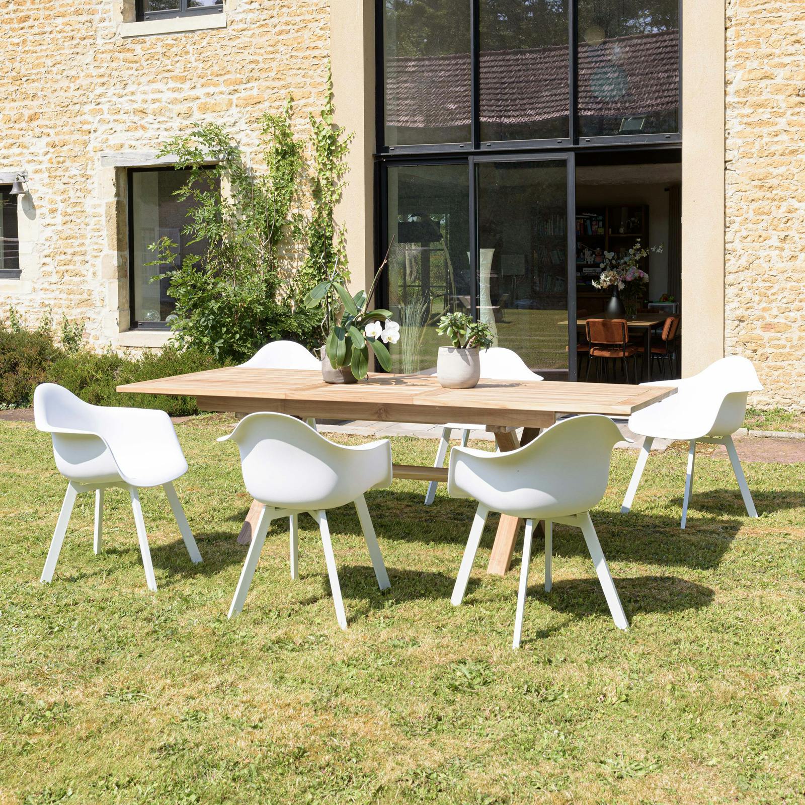 Fauteuil de jardin arrondi blanc avec accoudoirs (lot de 6) GIJON